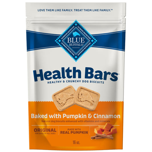 Blue Buffalo Health Bars Crunchy Dog Biscuits, Oven-Baked With Natural Ingredients, Pumpkin & Cinnamon, 16-oz Bag