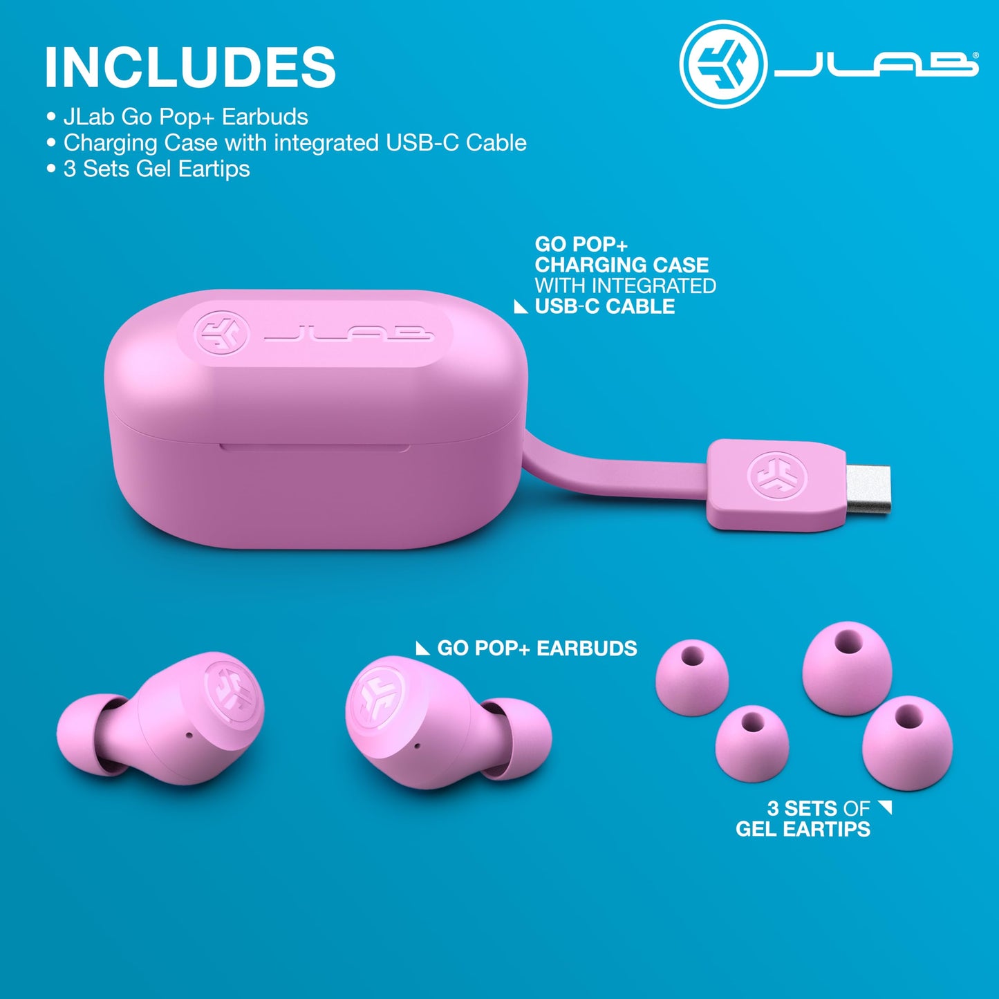 JLab Go Air Pop+ True Wireless Earbuds, in Ear Headphones, Bluetooth Earphones, 35H Playtime Ear Buds, Bluetooth Earbuds with Microphone, USB-C Charging Case, Dual Connect, EQ3 Sound, Black