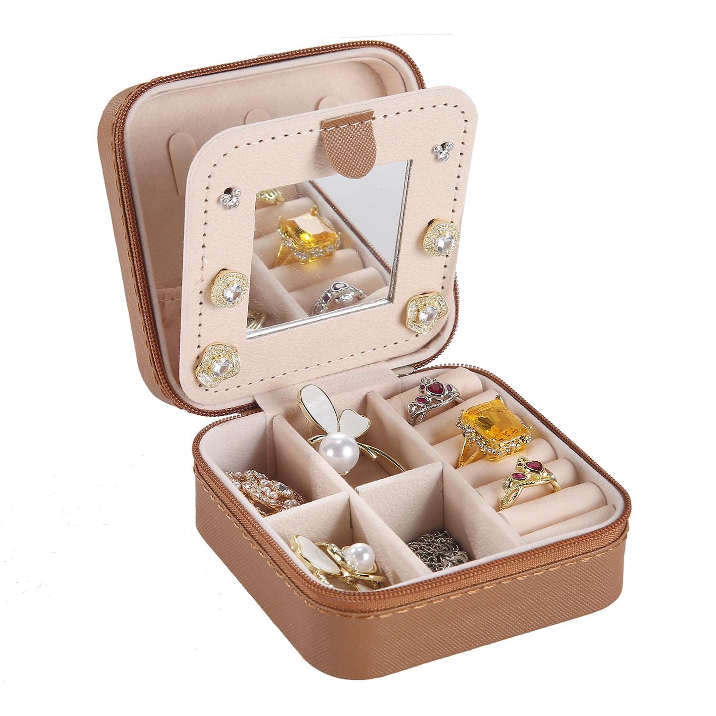 KElofoN Travel jewelry case Travel jewelry box Travel Jewelry Organizer Small box Gift for Girls Women with Mirror(Green)