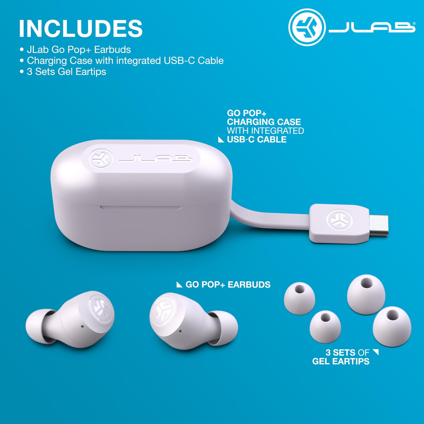 JLab Go Air Pop+ True Wireless Earbuds, in Ear Headphones, Bluetooth Earphones, 35H Playtime Ear Buds, Bluetooth Earbuds with Microphone, USB-C Charging Case, Dual Connect, EQ3 Sound, Black