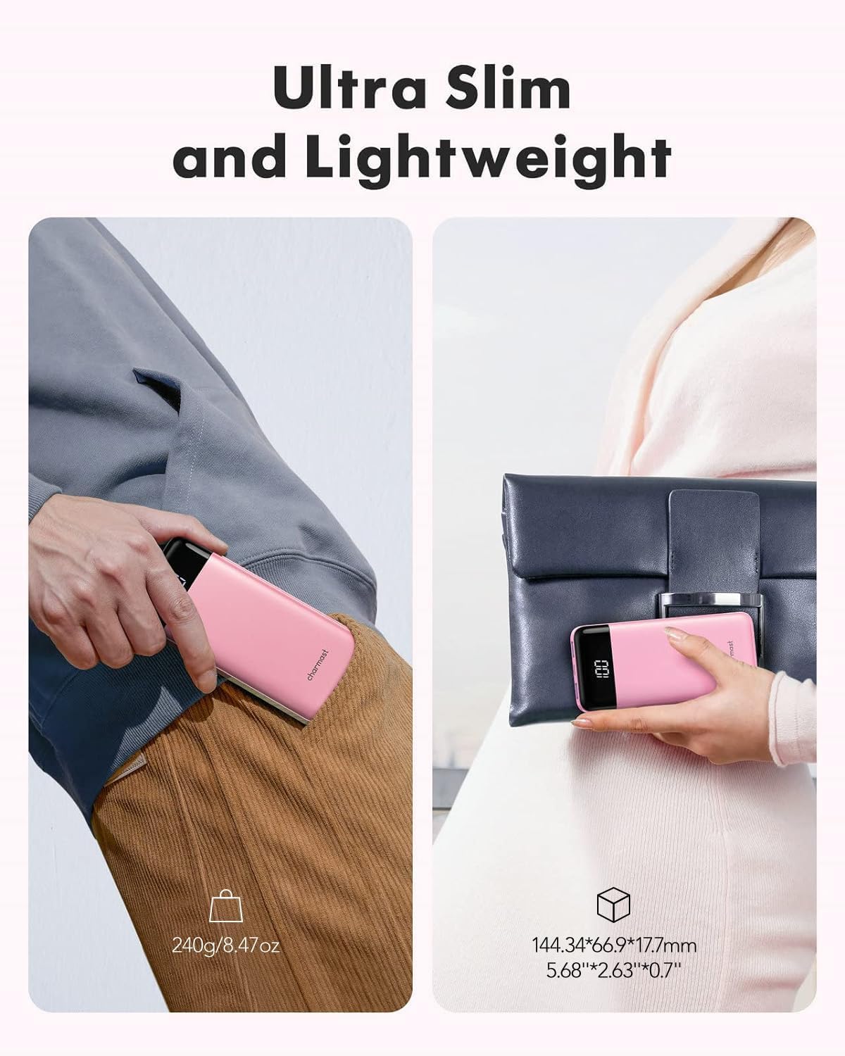 charmast Portable Charger with Built in Cables, Power Bank with Cords Wires, Slim 10000mAh Travel Battery Pack 6 Outputs 3 Inputs 3A Fast Charging for Samsung Google Pixel LG Moto iPhone iPad