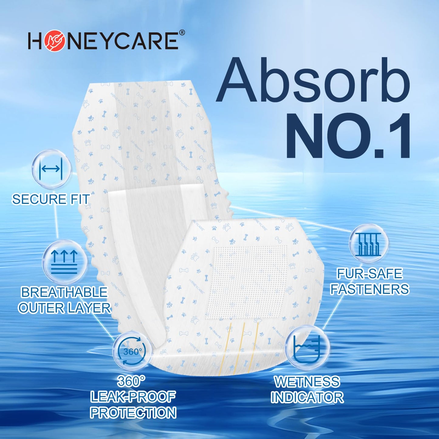 HONEY CARE All-Absorb A26 Male Dog Wrap, 50 Count, Small
