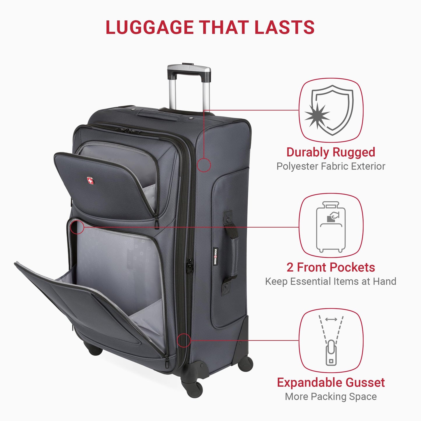 SwissGear Sion Softside Expandable Luggage – Medium Checked Suitcase with 360 Degree Wheels & Retractable Handle – 25 Inch, Perfect for 1-7 Night Trips – Blue