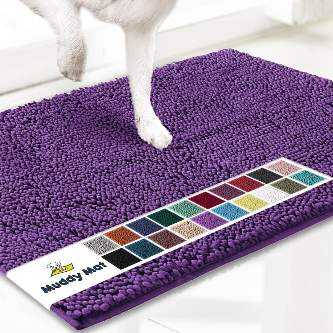 Muddy Mat® Shown on TV Super Absorbent Microfiber Dog Door Mat for Muddy Paws, Non-Slip Washable Pet Rug, Quick Dry Chenille Entryway Carpet, Machine Washable Indoor Outdoor mat, Grey 30"x19"