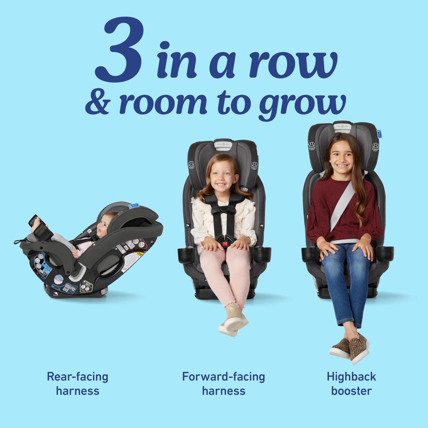 Graco Slimfit 3-in-1 Convertible Car Seat, Ultra-Space-Saving Design, Jarret, Suitable for Rear and Forward-Facing, Highback Booster Seat with 10-Position Headrest