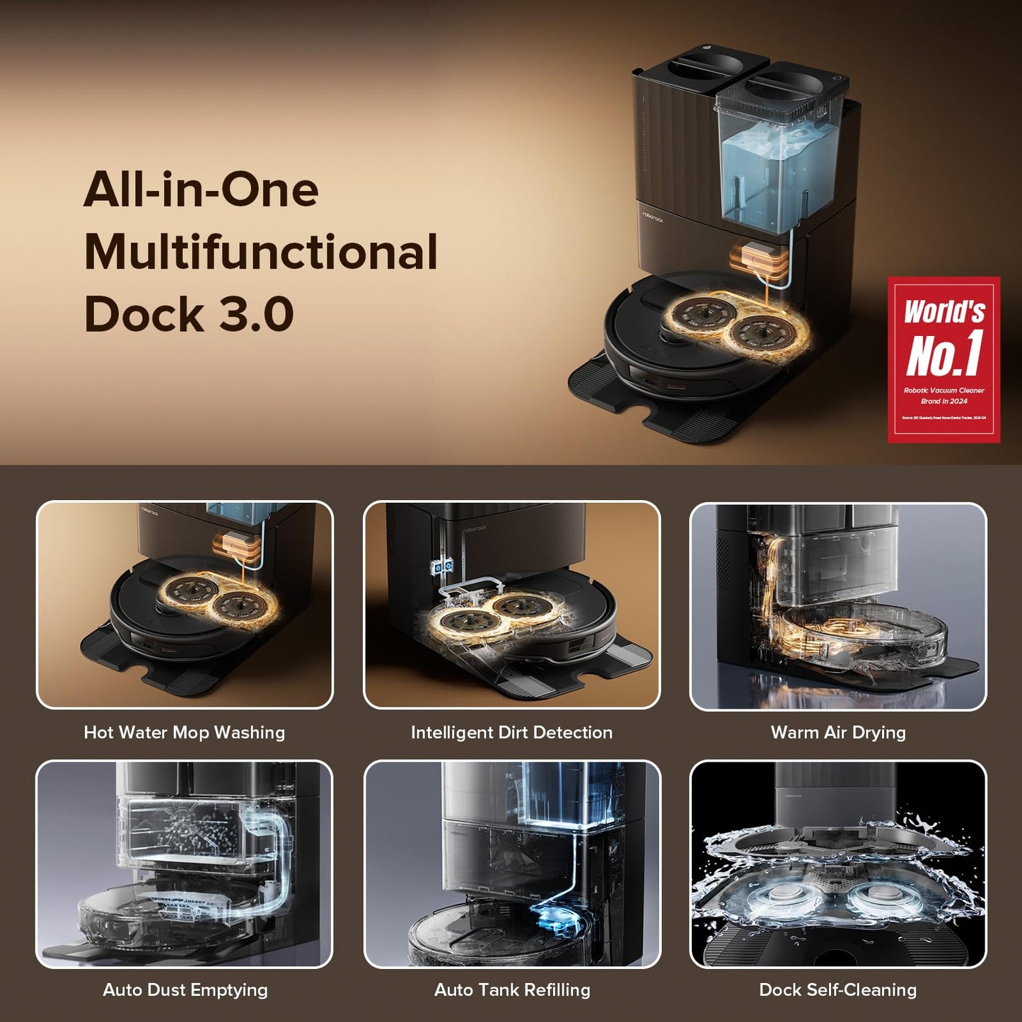 Roborock Qrevo Edge S5A Robot Vacuum and Mop, 18,500Pa, Zero-Tangling, DuoDivide Main Brush, FlexiArm Side Brush, Hot Water Mop Washing & Self-Cleaning, Warm Air Drying, Self-Emptying, Black