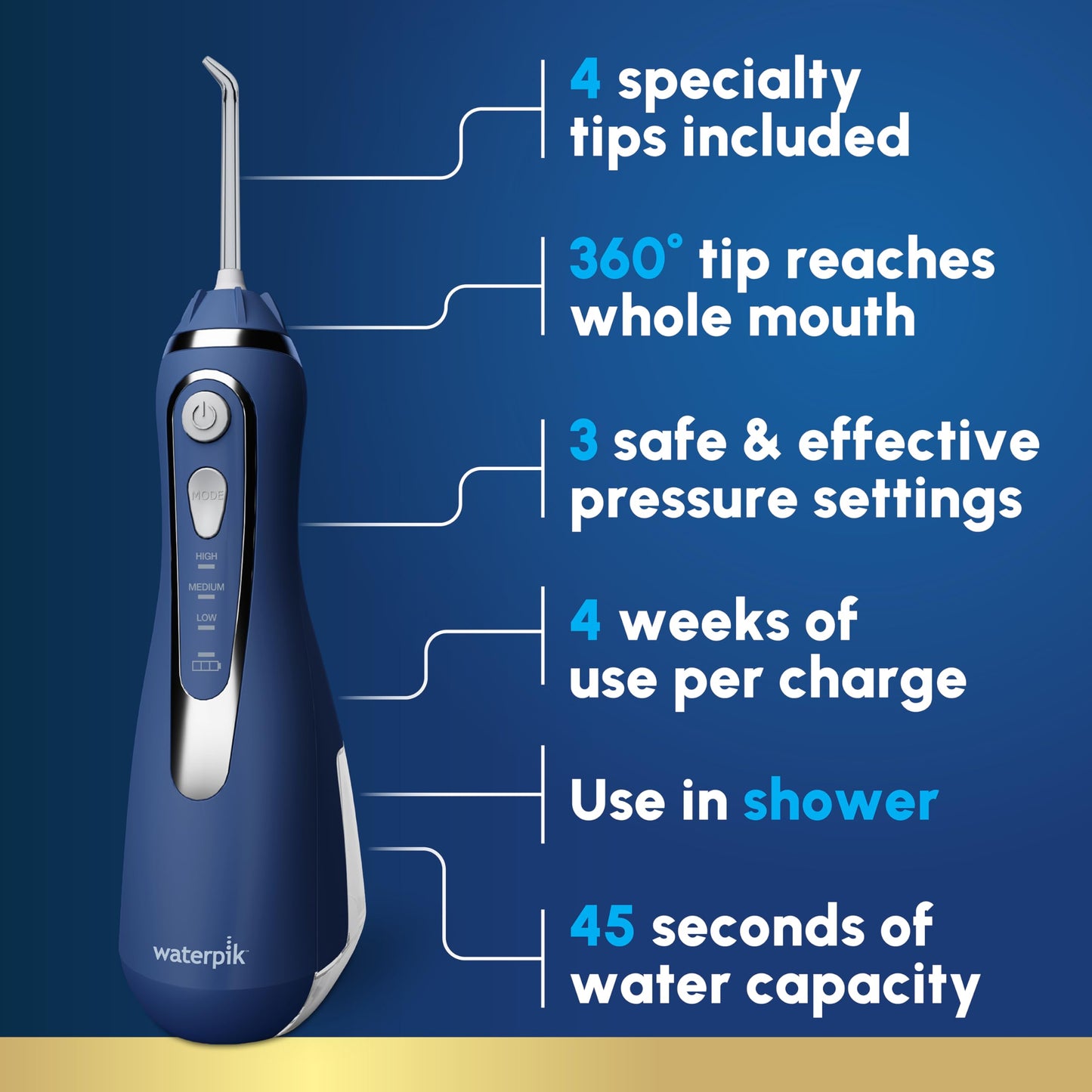 Waterpik Cordless Advanced 2.0 Water Flosser For Teeth, Gums, Braces, Dental Care With Travel Bag and 4 Tips, ADA Accepted, Rechargeable, Portable, and Waterproof, White WP-580, Packaging May Vary