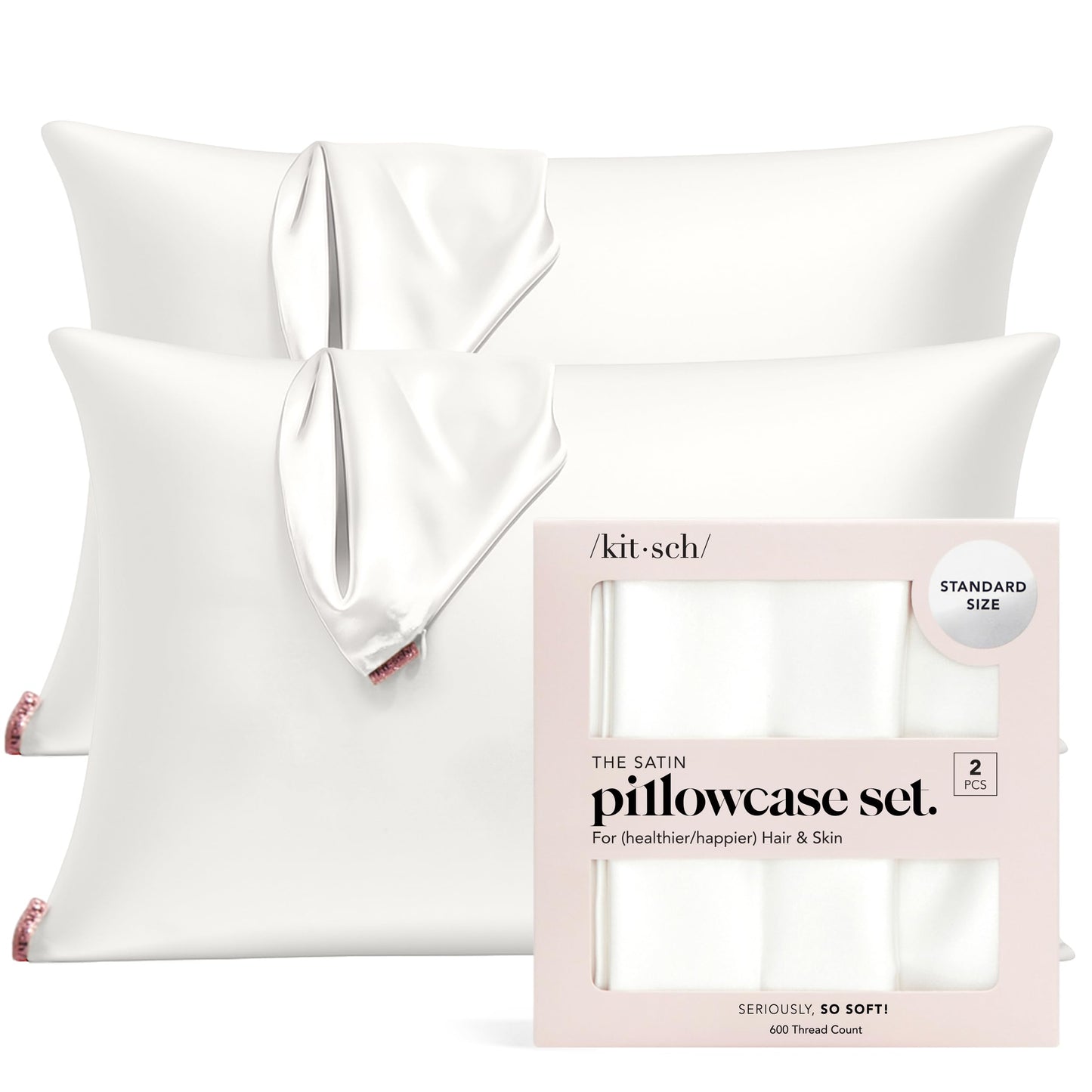 Kitsch Satin Pillowcase, Softer Than Silk Pillow Cases Queen, Cooling Pillow Covers, Satin Pillowcase w/Zipper for Hair, Skin & Quality Sleep, Wrinkle-Free & Smooth, Queen Size 19"x26", Cherry Print