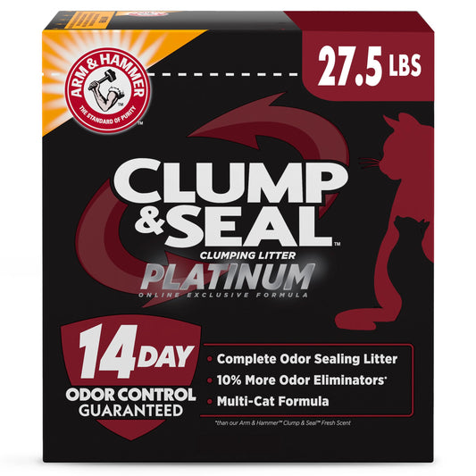 ARM & HAMMER Clump & Seal Platinum Cat Litter, Multi-Cat, 14-Day Odor Control, Rock-Hard Clumps, 37 lbs – Powerful Odor Eliminator with Baking Soda