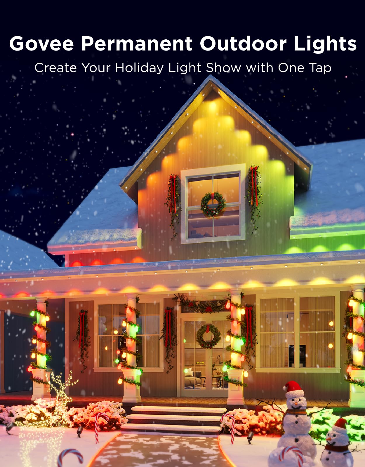 Govee Permanent Outdoor Lights 2, 150ft RGBIC Outdoor Lights with 108 LED Lights, IP67 Waterproof, 100 Scene Modes with 40lm White for Outdoor Decorations, Works with Alexa, Google Assistant, White