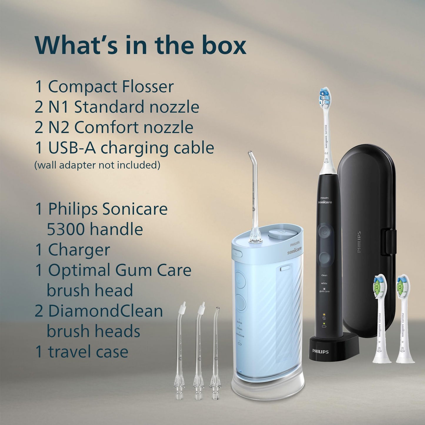 Philips Sonicare ProtectiveClean 5300 Rechargeable Electric Toothbrush, with Pressure Sensor, 3 Cleaning Modes, SmarTimer and QuadPacer, with 2 Bonus Brush Heads, Travel Case, Black, Model HX6423/34