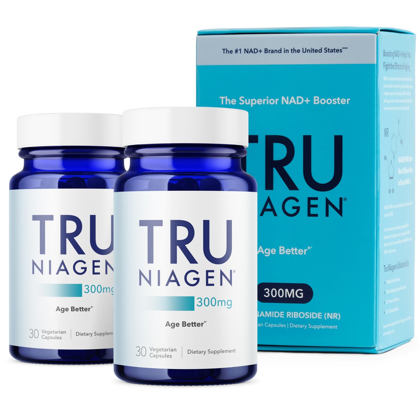 TRU NIAGEN Patented NAD Supplement for Anti Aging and Cell Regeneration, 300 mg Niagen, 90 Servings | Supports Cellular Energy, Brain, Muscle | Nicotinamide Riboside (NR) Take 1 Daily | 2 Bottles