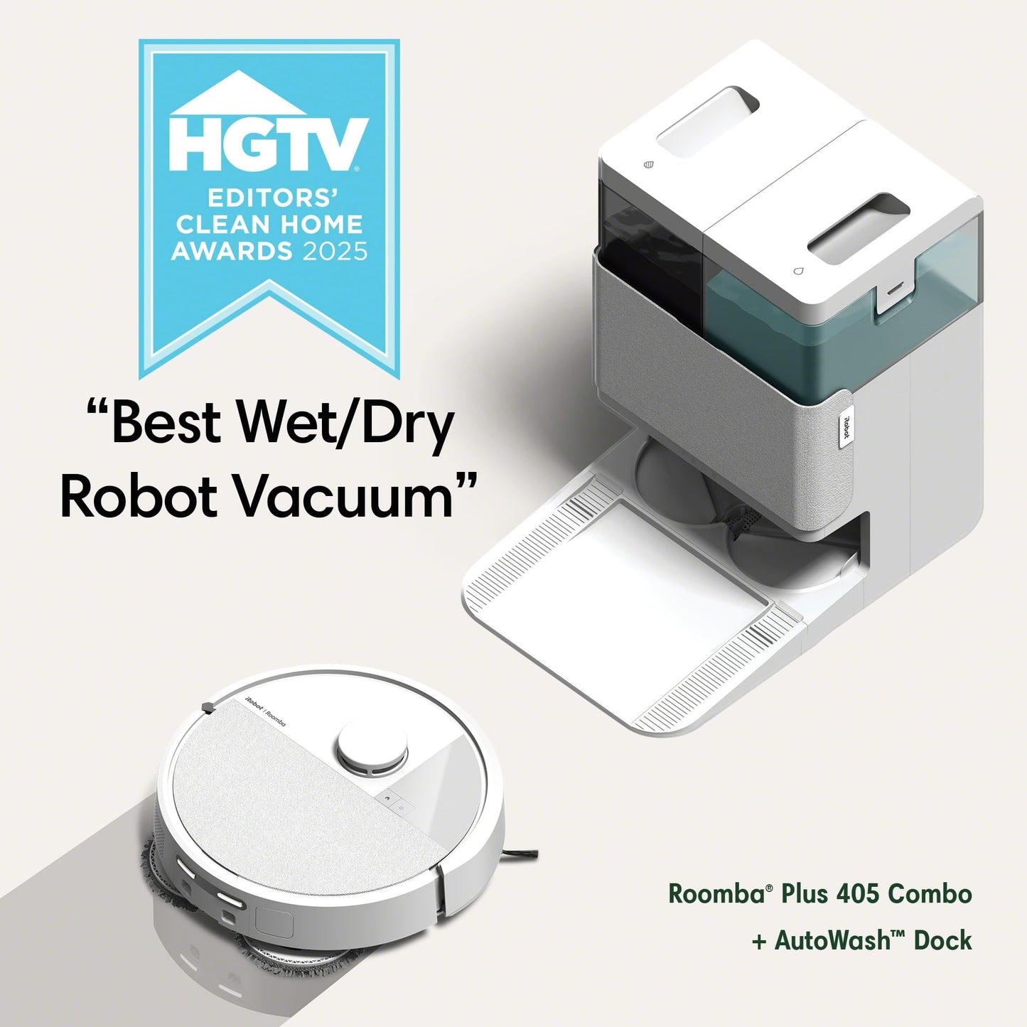 iRobot Roomba Plus 405 (G185) Combo Robot Vacuum & Mop with AutoWash Dock - Spinning Mop Pads, Self-Empties, Pad Washing & Drying, Self-Cleaning, Pad-Lift, LiDAR Navigation