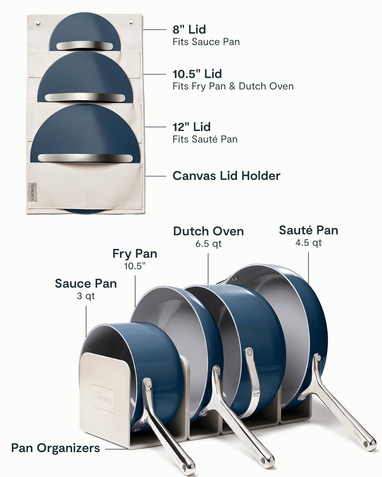 Caraway Deluxe Non-stick Ceramic Cookware Set (16 Piece) Pots, Frying Pans, Lids and Kitchen Storage - PFAS & PFOA Free - Oven Safe Pan Set & Compatible with All Stovetops - Cream