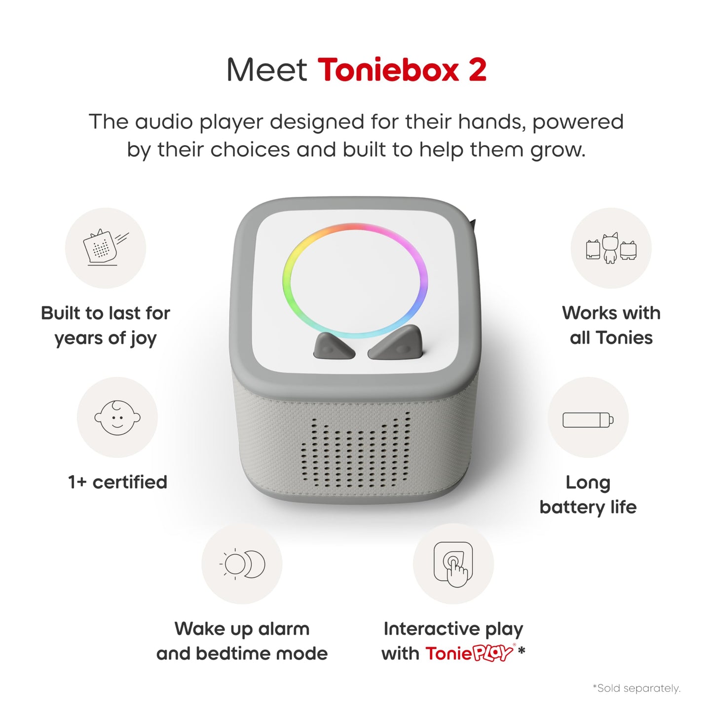 Toniebox 2 Audio Player Starter Set for Kids 1+ with Playtime Puppy - Sunset Red