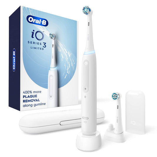 Oral-B iO Deep Clean Rechargeable Electric Powered Toothbrush, Black with iO Series 3 Limited, 2 Brush Heads and Travel Case - Pressure Sensor to Protect Gums - 3 Cleaning Settings - 2 Minute Timer