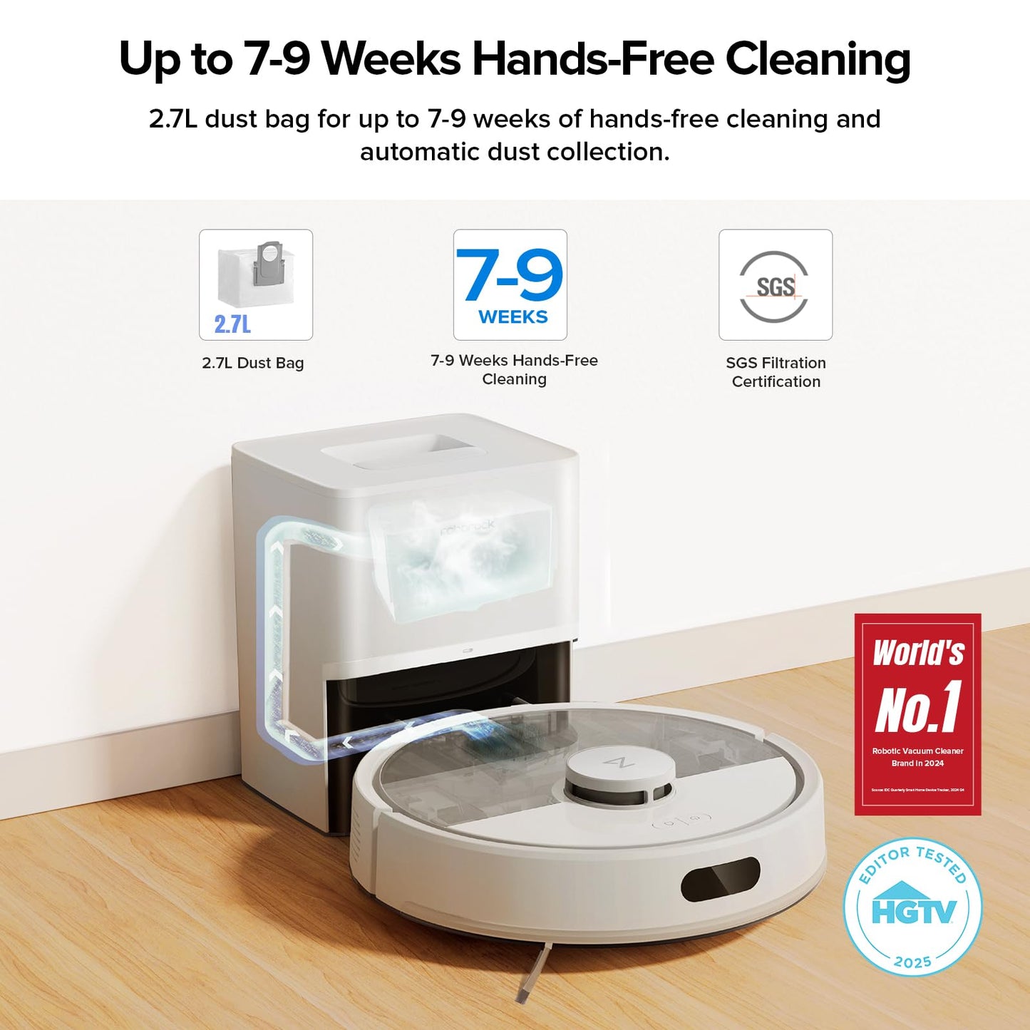 roborock Q7 M5+ Robot Vacuum and Mop, Upgraded from Q5 Max+, Up to 7-9 Weeks Self-Empty, 10000Pa Suction, Dual Anti-Tangle System for Pet Hair & Carpet, PreciSense LiDAR Navigation, App Control, Black