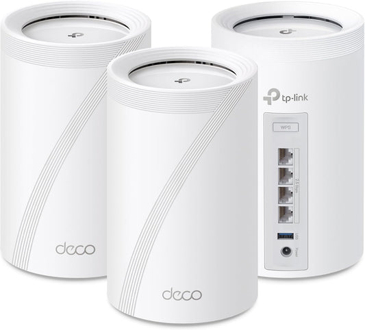 TP-Link Deco BE63 Tri-Band WiFi 7 BE10000 Whole Home Mesh System - 6-Stream 10 Gbps, 4x2.5G Ports Wired Backhaul, 4X Smart Internal Antennas, VPN, MU-MIMO, HomeShield, Free Expert Support (3-Pack)