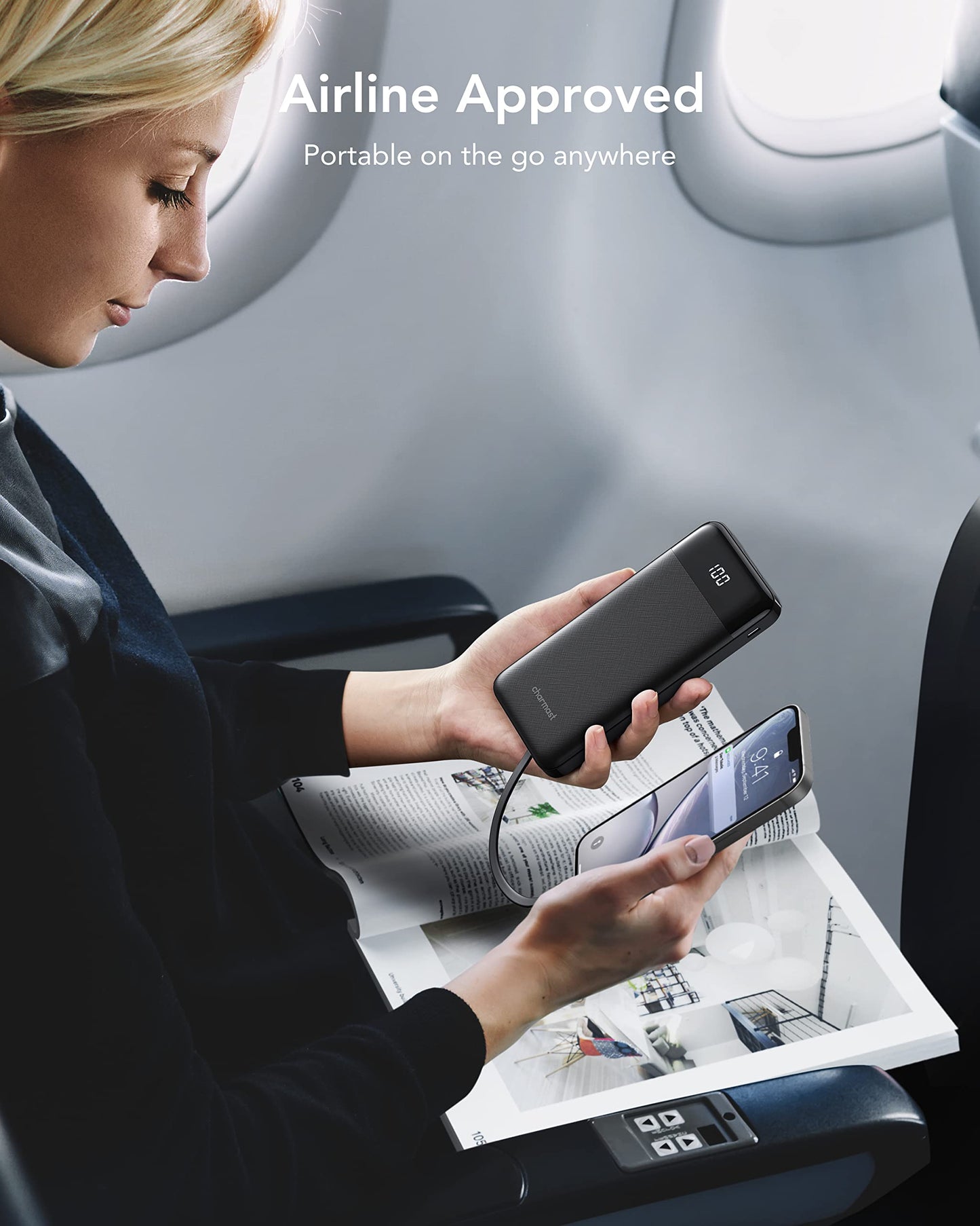 charmast Portable Charger with Built in Cables, Power Bank with Cords Wires, Slim 10000mAh Travel Battery Pack 6 Outputs 3 Inputs 3A Fast Charging for Samsung Google Pixel LG Moto iPhone iPad