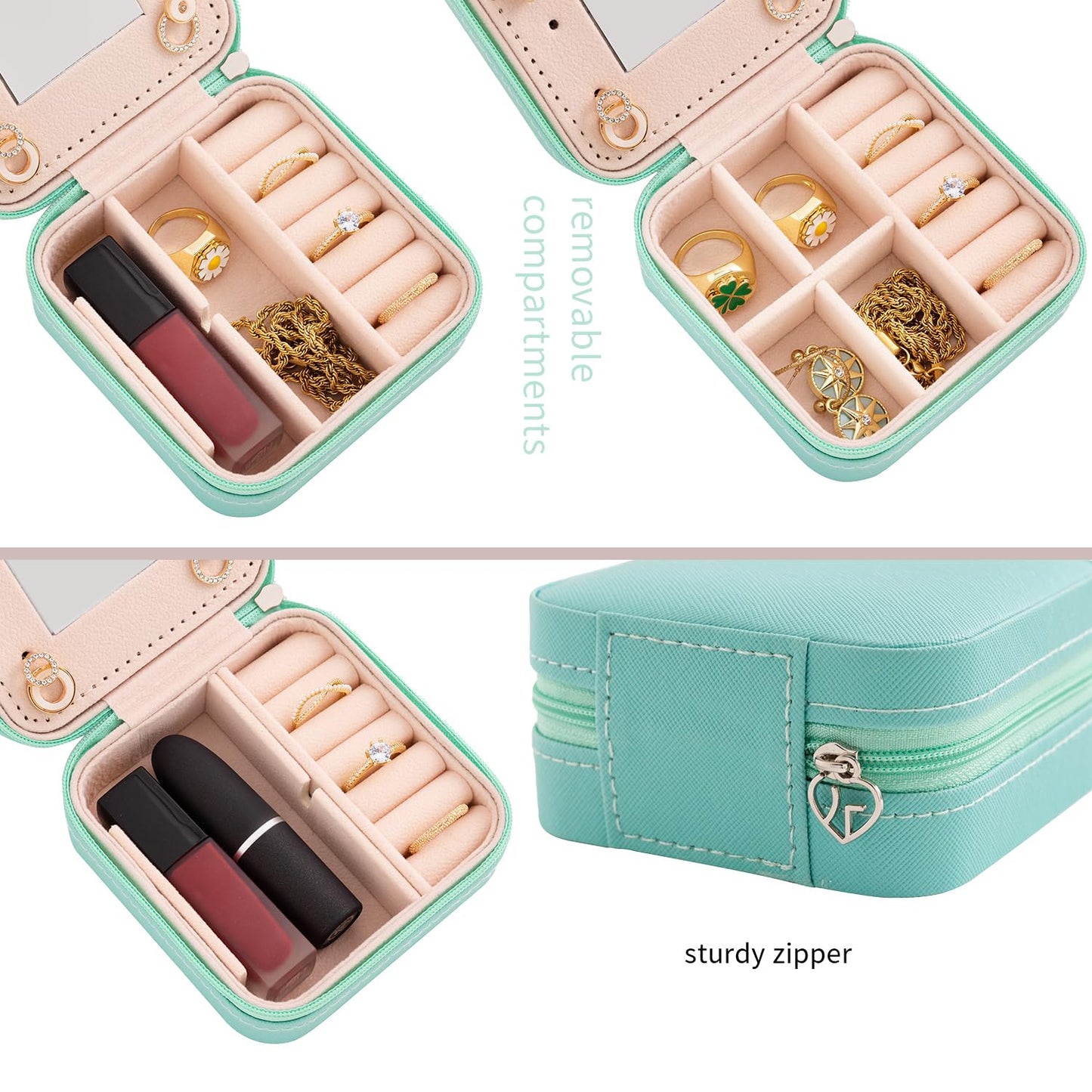 KElofoN Travel jewelry case Travel jewelry box Travel Jewelry Organizer Small box Gift for Girls Women with Mirror(Green)