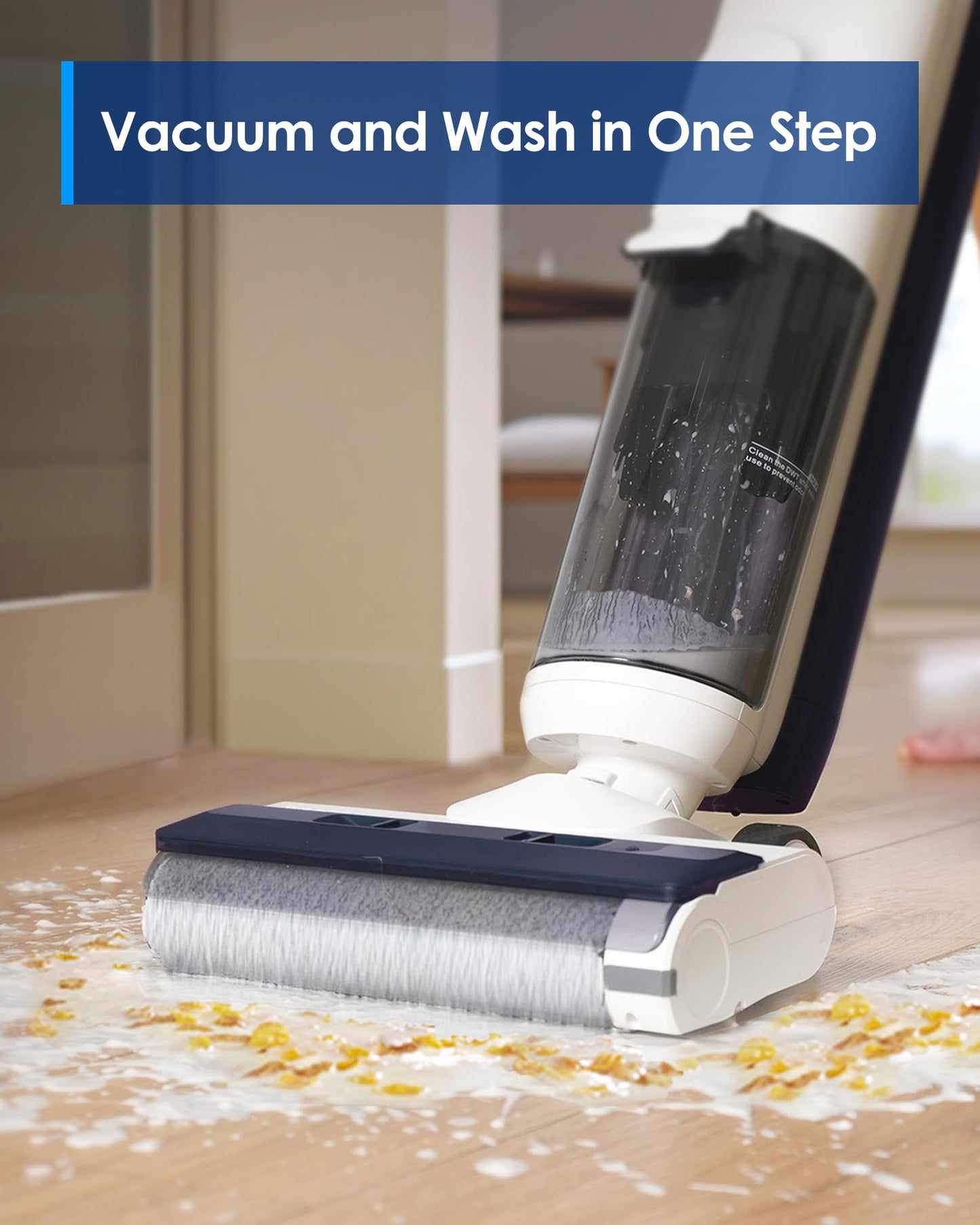 Tineco Floor ONE S5 Smart Cordless Wet Dry Vacuum Cleaner and Mop for Hard Floors, Digital Display, Long Run Time, Great for Sticky Messes and Pet Hair, Space-Saving Design, Blue