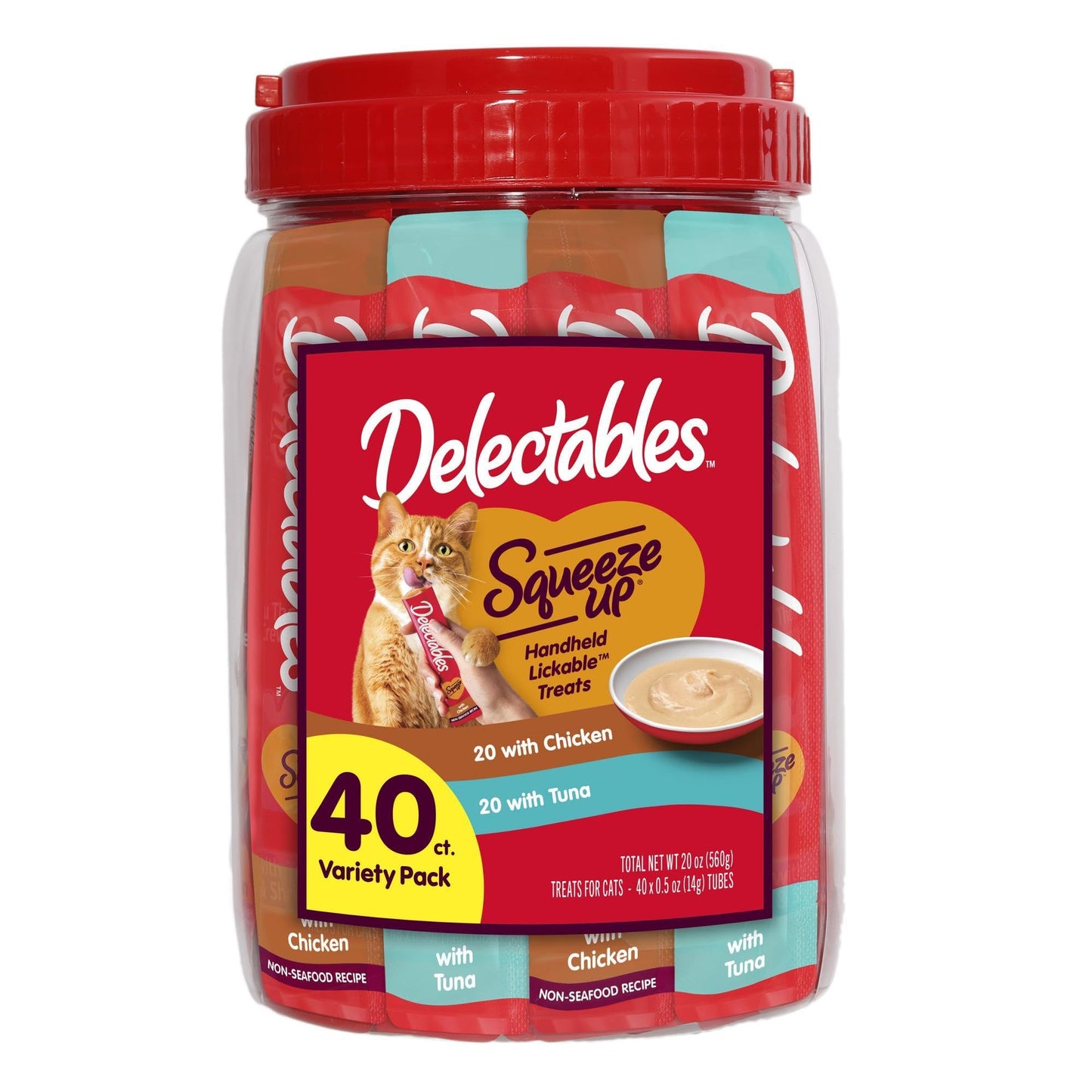Delectables Squeeze Up Variety Pack, Creamy Squeezable Puree, Lickable Wet Cat Treats, Grain Free, No Added Fillers, No By-Products, No Added Preservatives, 0.5 Ounces Tube, 24 Tubes Total