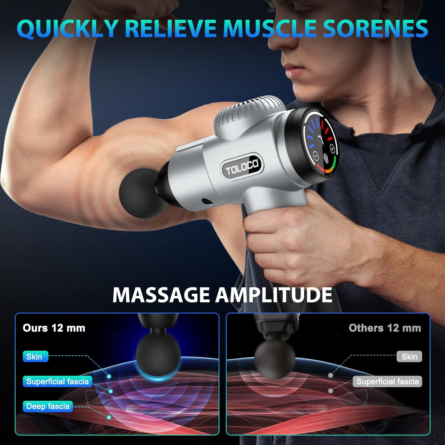 TOLOCO Massage Gun, Deep Tissue Back Massage for Athletes for Pain Relief, Percussion Massager with 10 Massages Heads & Silent Brushless Motor, Christmas Gifts for Women, Men, Black