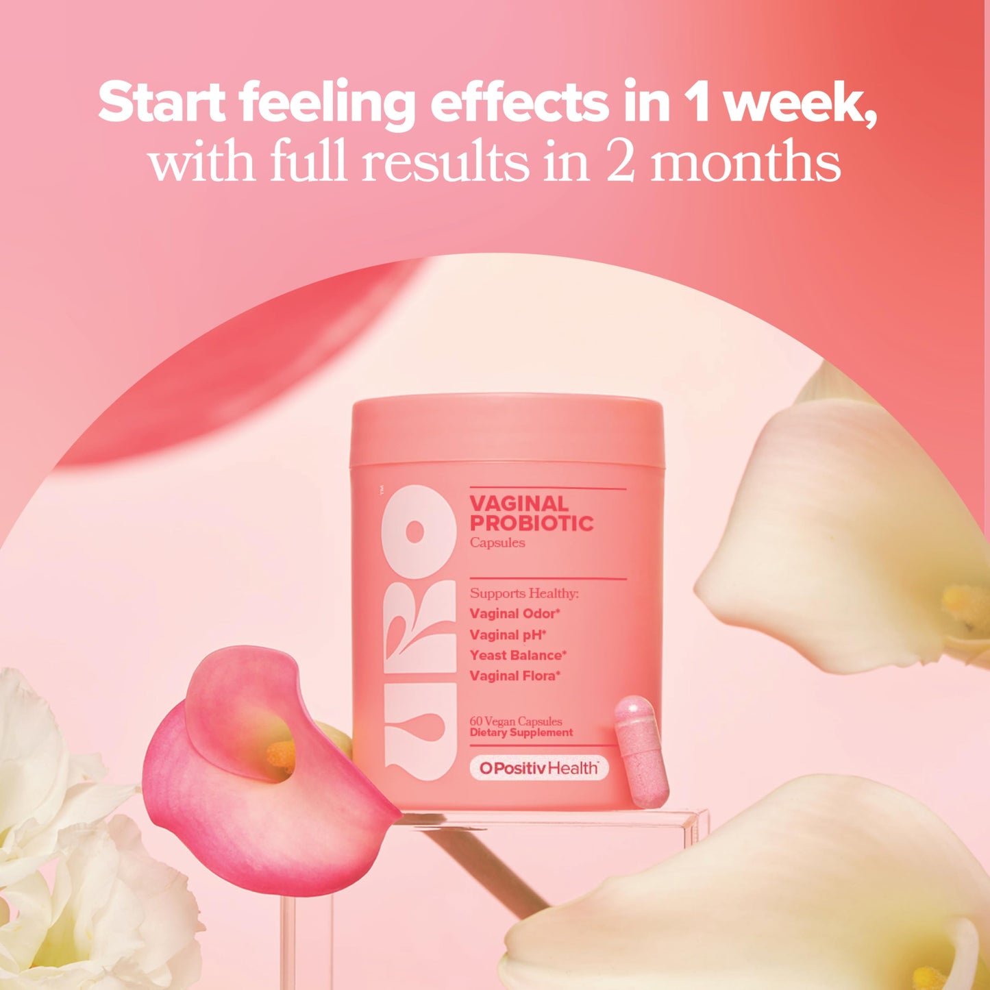 O Positiv URO Vaginal Probiotics for Women pH Balance with Prebiotics & Lactobacillus – Vaginal Health Supplement – Promote Healthy Vaginal Odor & Flora, 60 Count (Pack of 1), 1 Month Supply