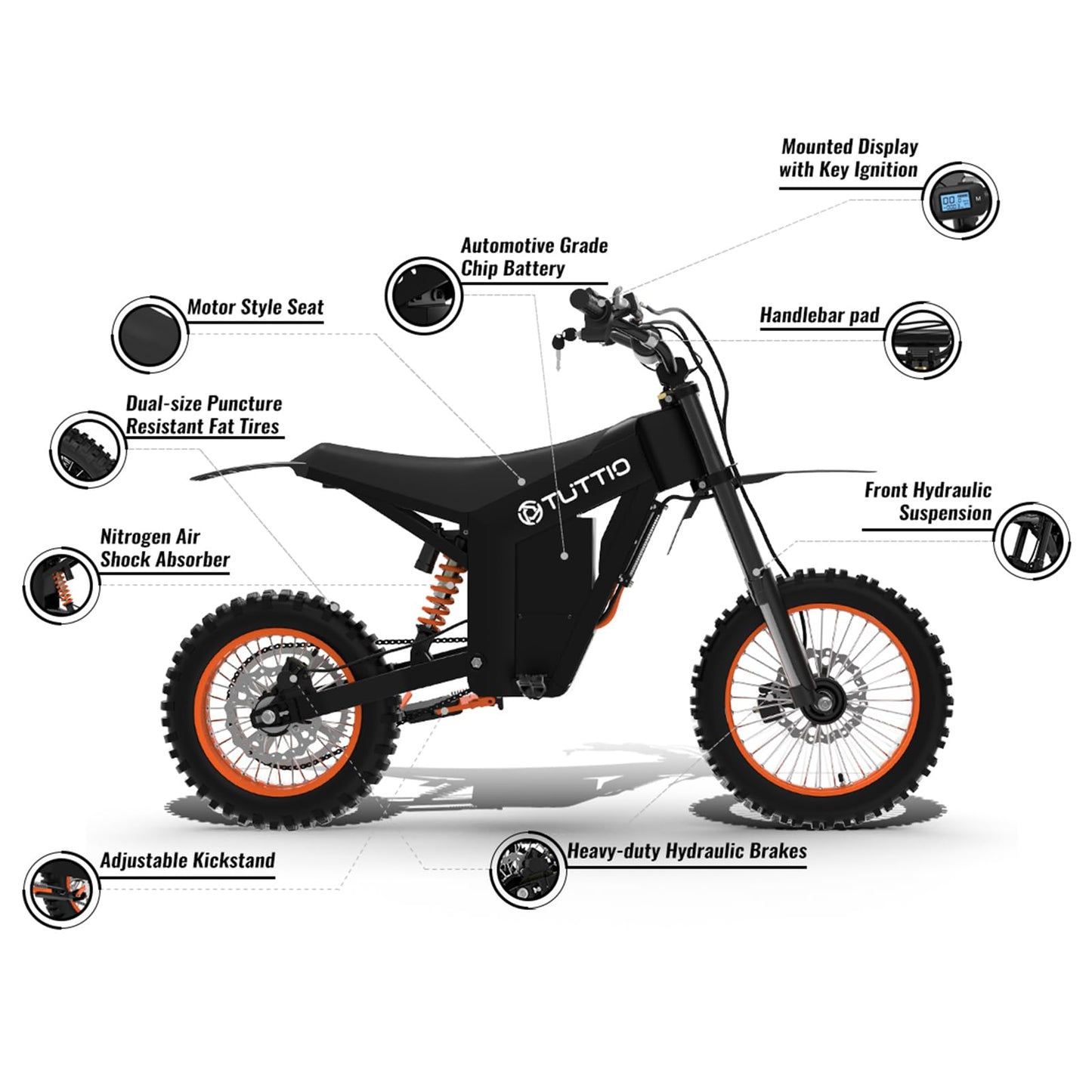 Tuttio Soleil 01 Electric-Dirt-Bike Soleil 01 BF Electric-Bike with 48V 21Ah Removable Battery, 37MPH, 14"/12" Fat Tire E-Motorcycle for Mountain Off-Road Teens Adults, Fit Age 13+