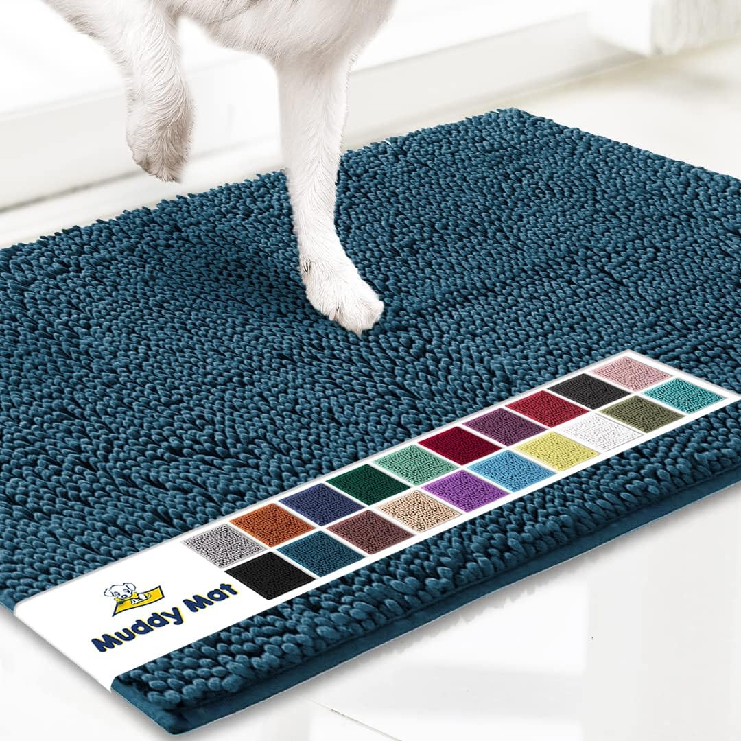 Muddy Mat® Shown on TV Super Absorbent Microfiber Dog Door Mat for Muddy Paws, Non-Slip Washable Pet Rug, Quick Dry Chenille Entryway Carpet, Machine Washable Indoor Outdoor mat, Grey 30"x19"