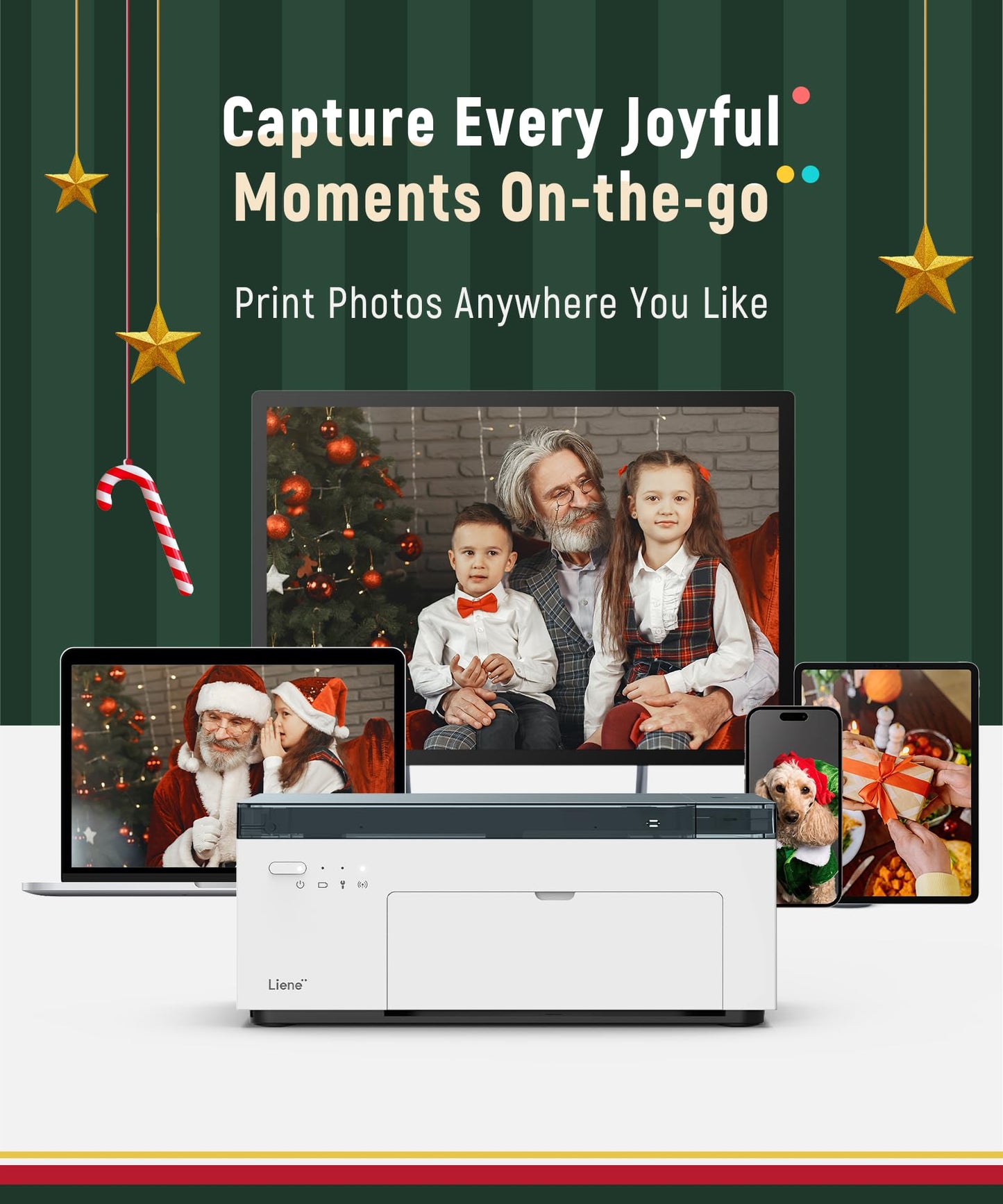 Liene M100 4x6'' Photo Printer, Phone Printer 100 Sheets & 3 Cartridges, Full-Color Photo, Portable Instant Photo Printer for iPhone Android, Thermal Dye Sublimation, Wi-Fi Picture Printer 100 Papers