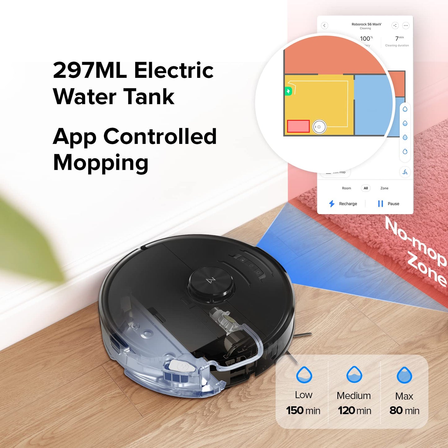 roborock Q7 M5+ Robot Vacuum and Mop, Upgraded from Q5 Max+, Up to 7-9 Weeks Self-Empty, 10000Pa Suction, Dual Anti-Tangle System for Pet Hair & Carpet, PreciSense LiDAR Navigation, App Control, Black