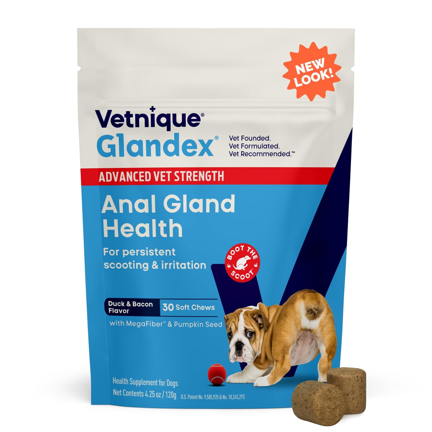 Vetnique Glandex Anal Gland Soft Chew Treats with Pumpkin for Dogs Digestive Enzymes, Probiotics Fiber Supplement for Dogs Boot The Scoot (Peanut Butter Chews, 60 Count)