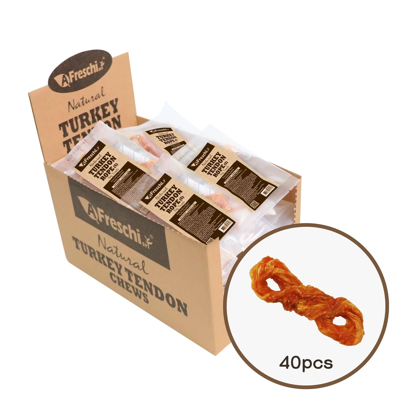 AFreschi Turkey Tendons for Dogs, USA-Sourced, Healthy Dog Treats, Rawhide-Free Puppy Chews, Long Lasting, All Natural, Hypoallergenic Dog Treats for Small Breeds, 3 oz Pack Strips