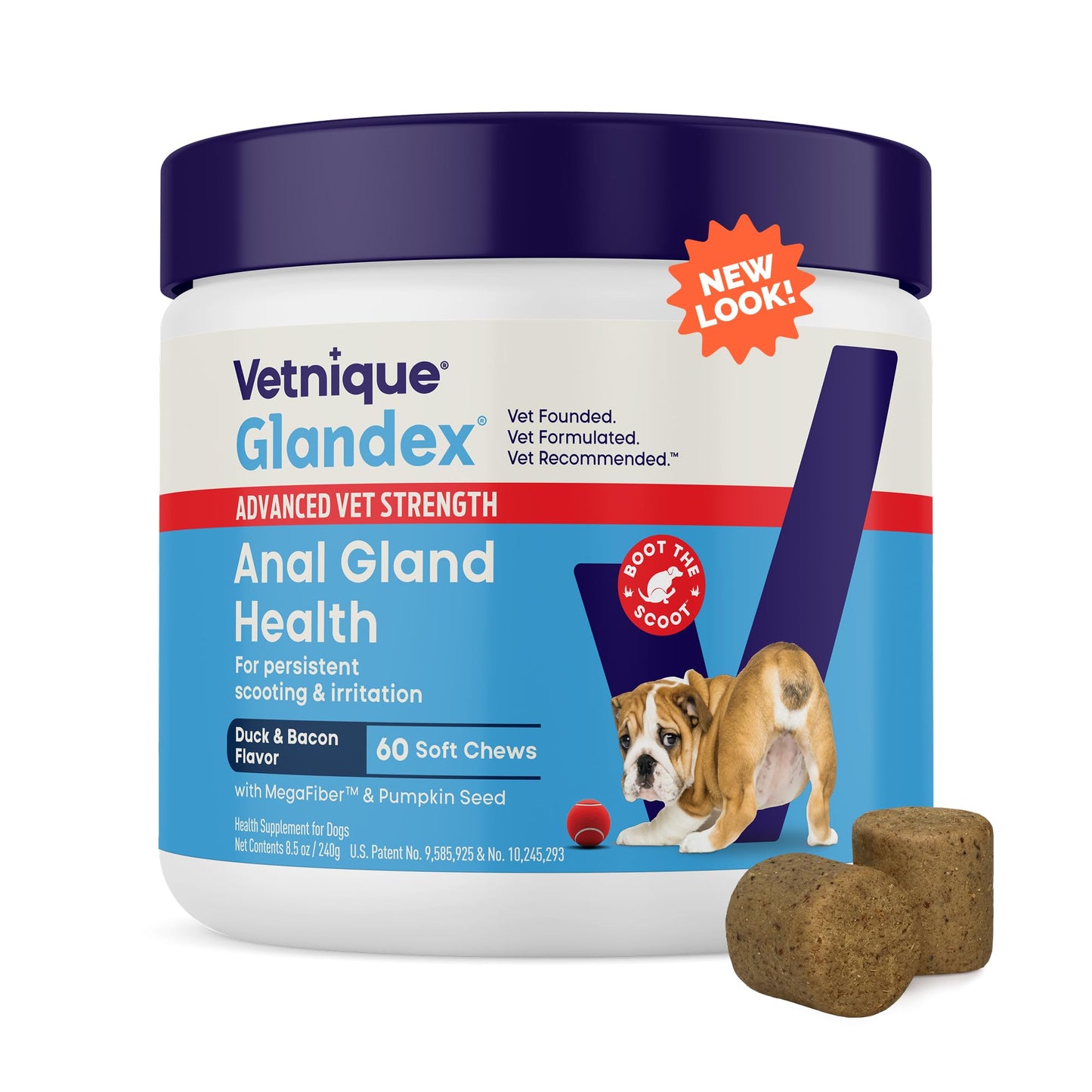 Vetnique Glandex Anal Gland Soft Chew Treats with Pumpkin for Dogs Digestive Enzymes, Probiotics Fiber Supplement for Dogs Boot The Scoot (Peanut Butter Chews, 60 Count)