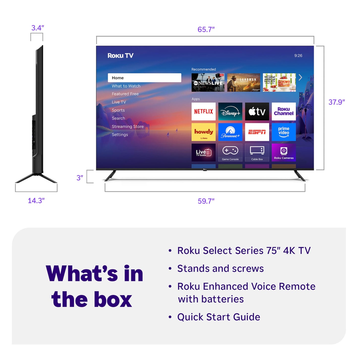 Roku Smart TV 2025 – 50-Inch Select Series, 4K HDR TV – RokuTV with Enhanced Voice Remote – Flat Screen LED Television with Wi-Fi for Streaming Live Local News, Sports, Family Entertainment