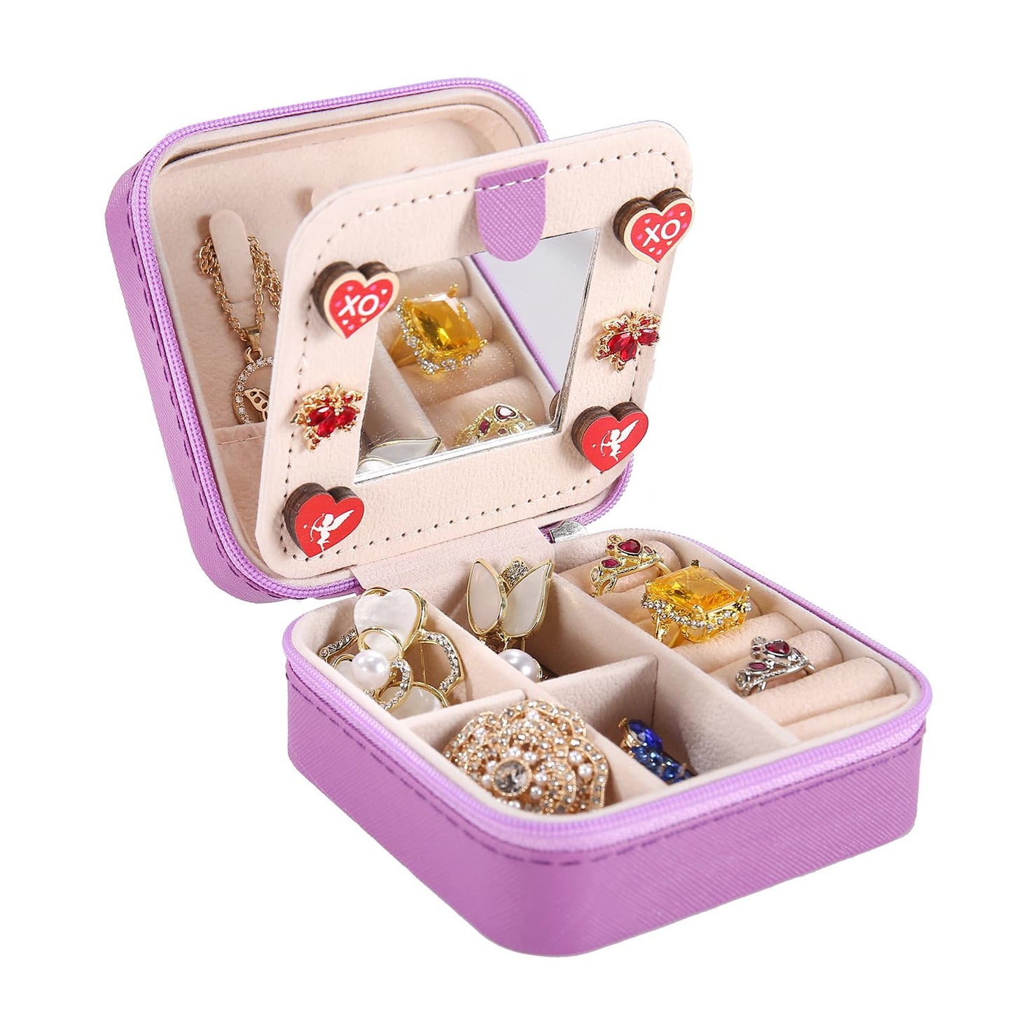 KElofoN Travel jewelry case Travel jewelry box Travel Jewelry Organizer Small box Gift for Girls Women with Mirror(Green)