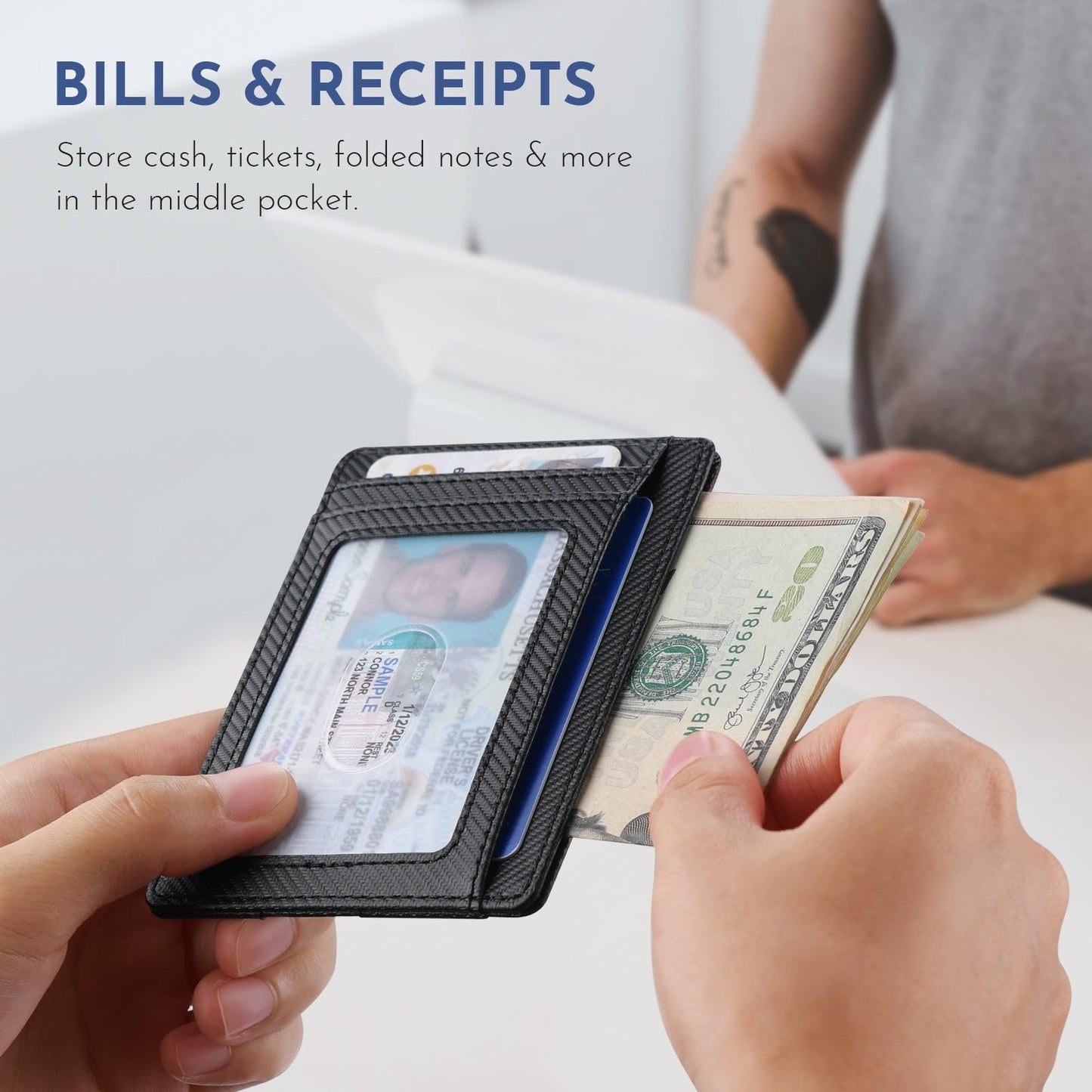 Buffway Slim Minimalist Front Pocket RFID Blocking Leather Wallets for Men and Women - Alaska Black