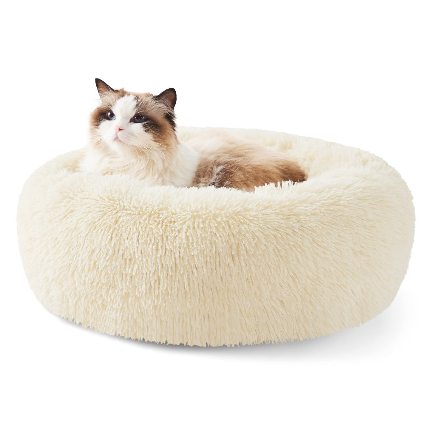 Bedsure Calming Dog Bed Medium Size Dog - Donut Washable Medium Pet Bed, 30 inches Anti-Slip Round Fluffy Plush Faux Fur Cat Bed, Fits up to 45 lbs Pets, Camel