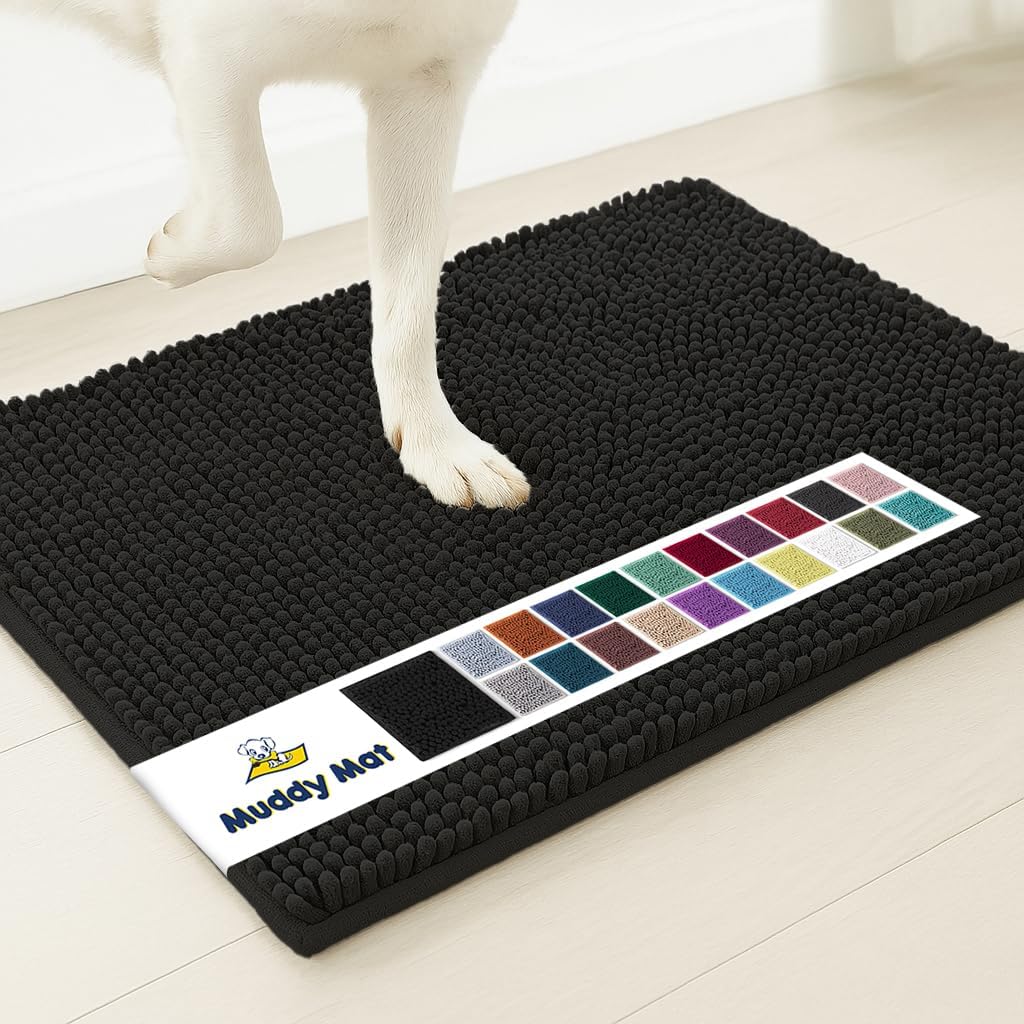 Muddy Mat® Shown on TV Super Absorbent Microfiber Dog Door Mat for Muddy Paws, Non-Slip Washable Pet Rug, Quick Dry Chenille Entryway Carpet, Machine Washable Indoor Outdoor mat, Grey 30"x19"