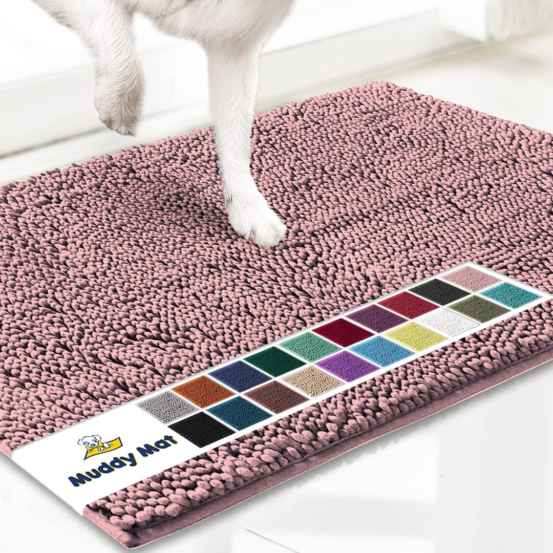 Muddy Mat® Shown on TV Super Absorbent Microfiber Dog Door Mat for Muddy Paws, Non-Slip Washable Pet Rug, Quick Dry Chenille Entryway Carpet, Machine Washable Indoor Outdoor mat, Grey 30"x19"
