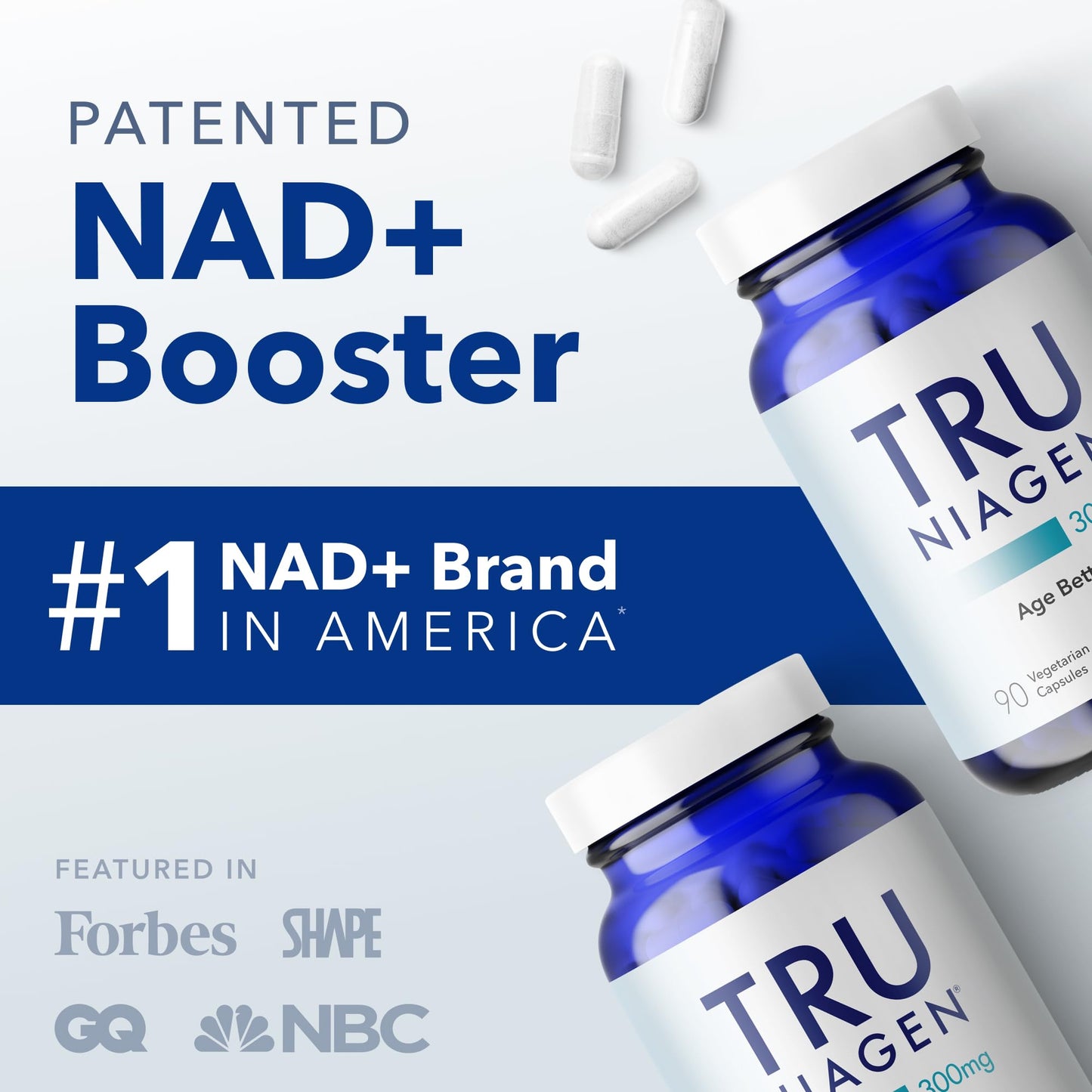TRU NIAGEN Patented NAD Supplement for Anti Aging and Cell Regeneration, 300 mg Niagen, 90 Servings | Supports Cellular Energy, Brain, Muscle | Nicotinamide Riboside (NR) Take 1 Daily | 2 Bottles