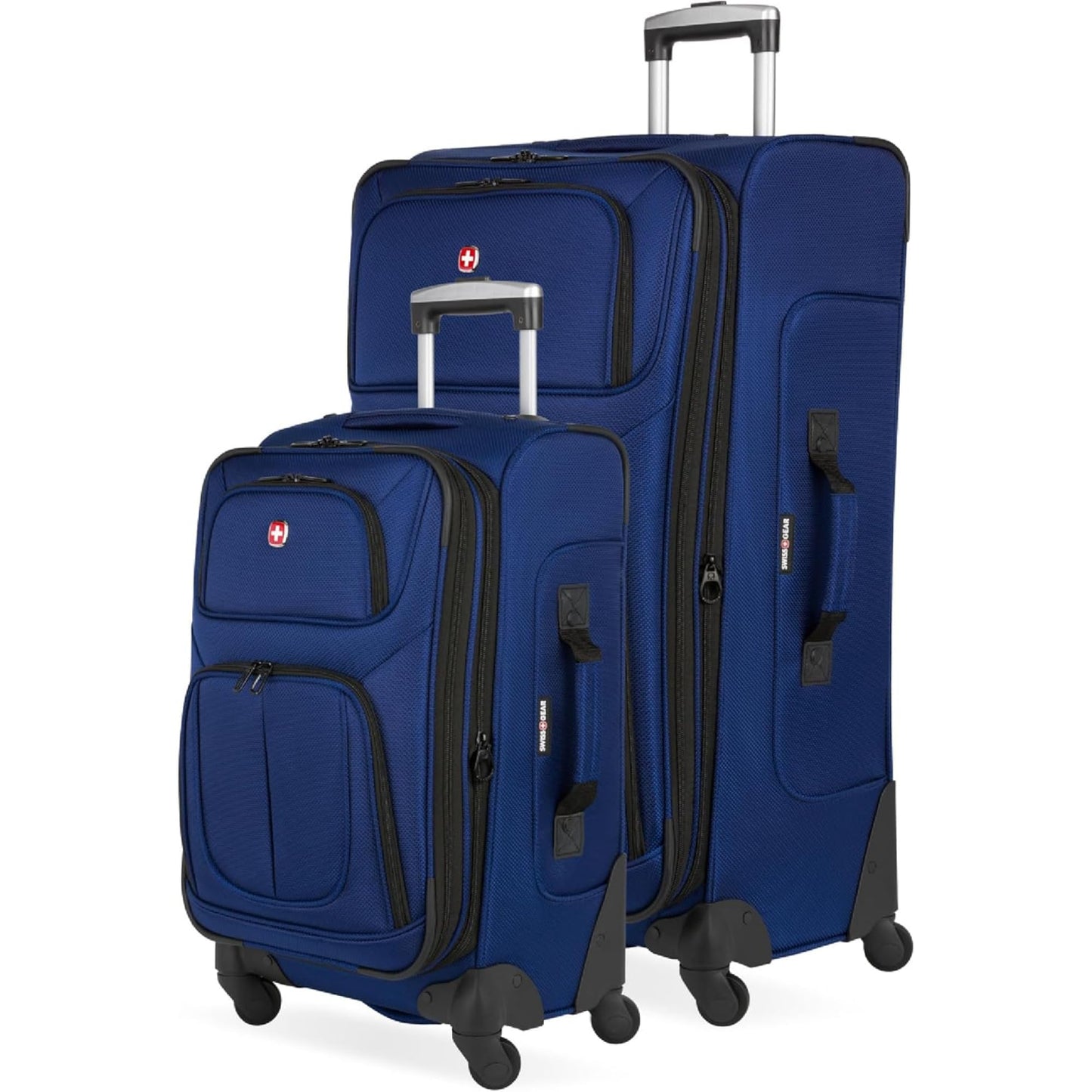 SwissGear Sion Softside Expandable Luggage – Medium Checked Suitcase with 360 Degree Wheels & Retractable Handle – 25 Inch, Perfect for 1-7 Night Trips – Blue