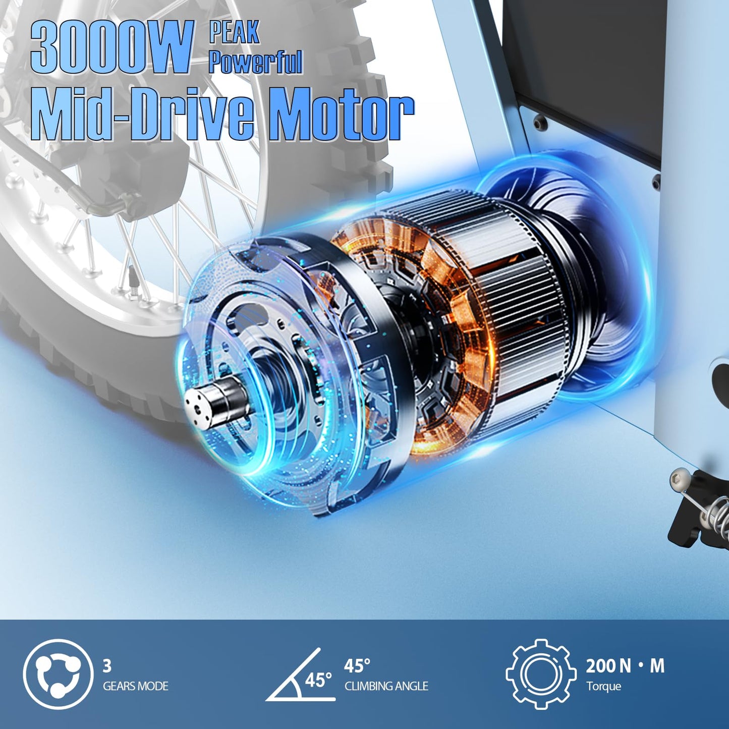 Tuttio Soleil 01 Electric-Dirt-Bike Soleil 01 BF Electric-Bike with 48V 21Ah Removable Battery, 37MPH, 14"/12" Fat Tire E-Motorcycle for Mountain Off-Road Teens Adults, Fit Age 13+