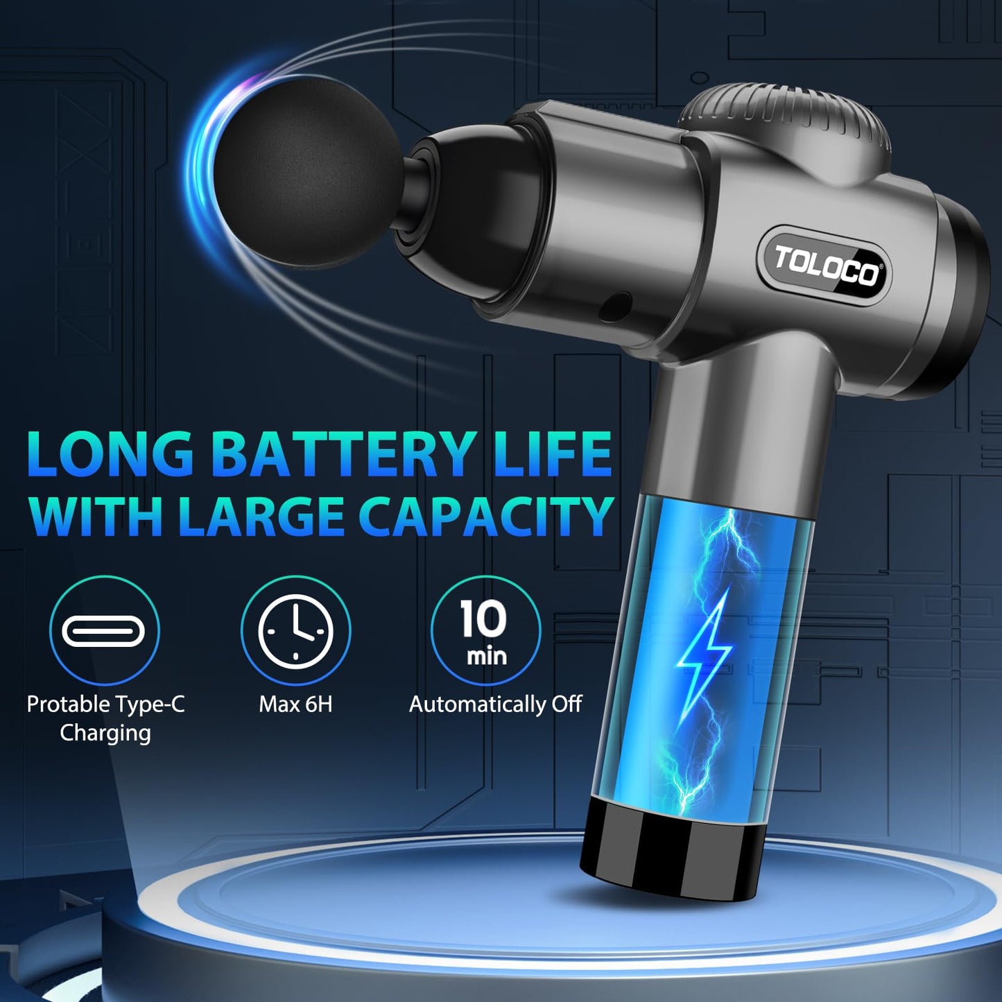 TOLOCO Massage Gun, Deep Tissue Back Massage for Athletes for Pain Relief, Percussion Massager with 10 Massages Heads & Silent Brushless Motor, Christmas Gifts for Women, Men, Black