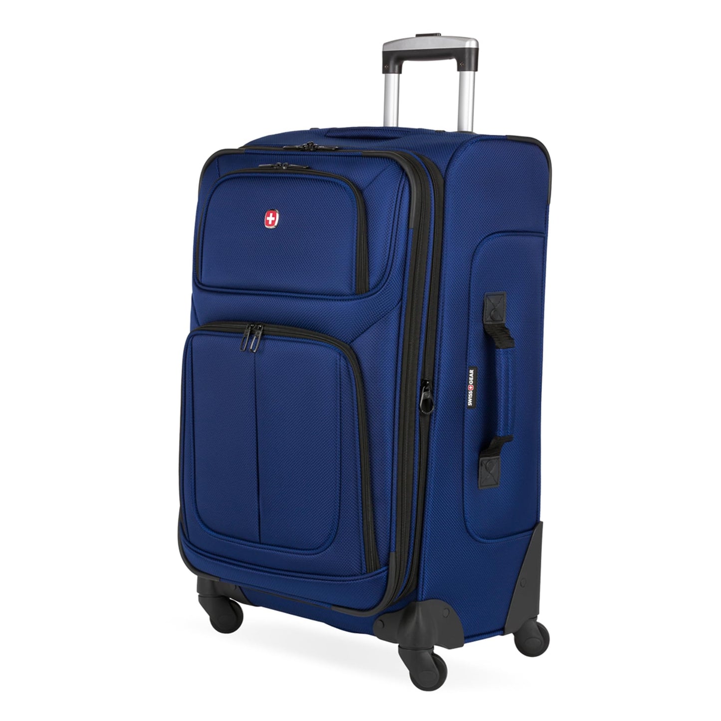SwissGear Sion Softside Expandable Luggage – Medium Checked Suitcase with 360 Degree Wheels & Retractable Handle – 25 Inch, Perfect for 1-7 Night Trips – Blue