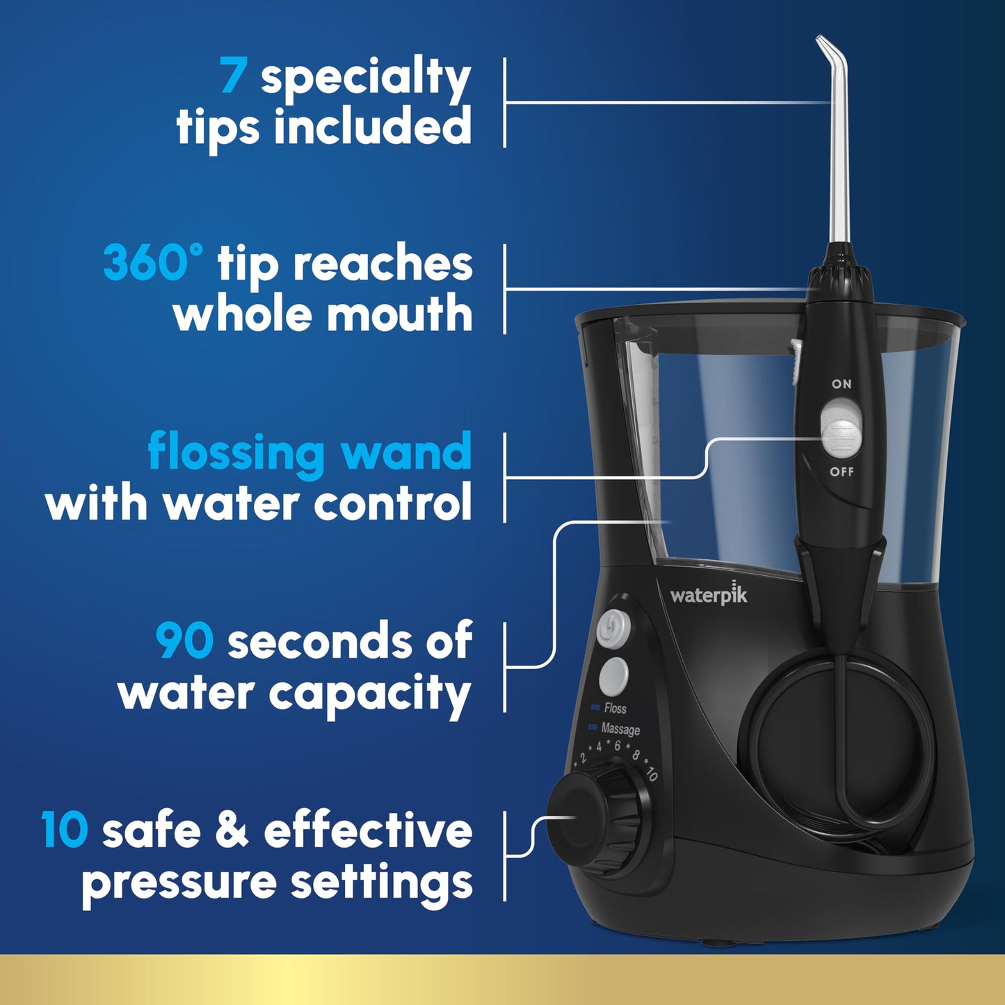 Waterpik Aquarius Water Flosser For Teeth Cleaning, Gums, Braces, Dental Care, Electric Power With 10 Settings, 7 Tips For Multiple Users And Needs, ADA Accepted, White WP-660, Packaging May Vary