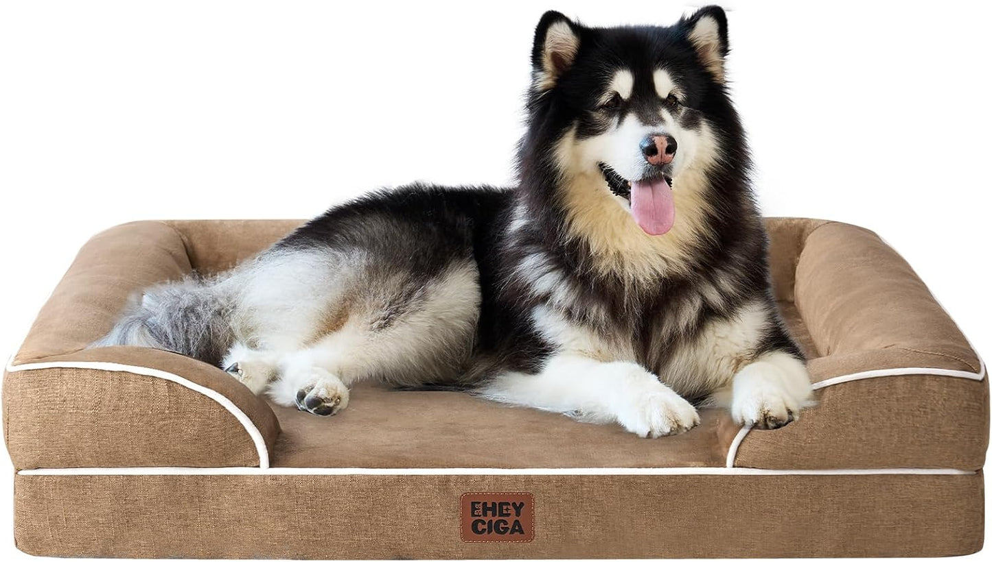 EHEYCIGA Orthopedic Dog Beds for Extra Large Dogs 44x32Inch, Waterproof Memory Foam XL Pet Bed with Sides, Non-Slip and Egg-Crate Foam Big Dog Couch Bed with Washable Removable Cover, Grey