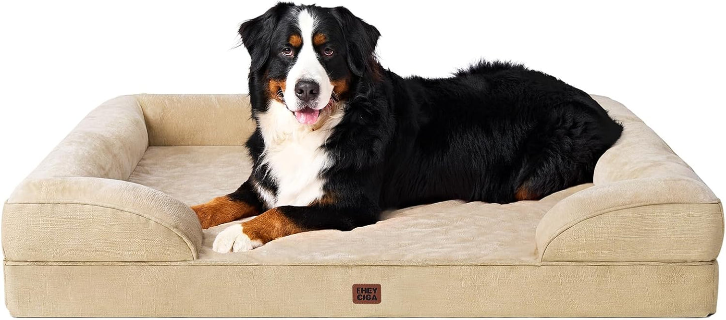EHEYCIGA Orthopedic Dog Beds for Extra Large Dogs 44x32Inch, Waterproof Memory Foam XL Pet Bed with Sides, Non-Slip and Egg-Crate Foam Big Dog Couch Bed with Washable Removable Cover, Grey