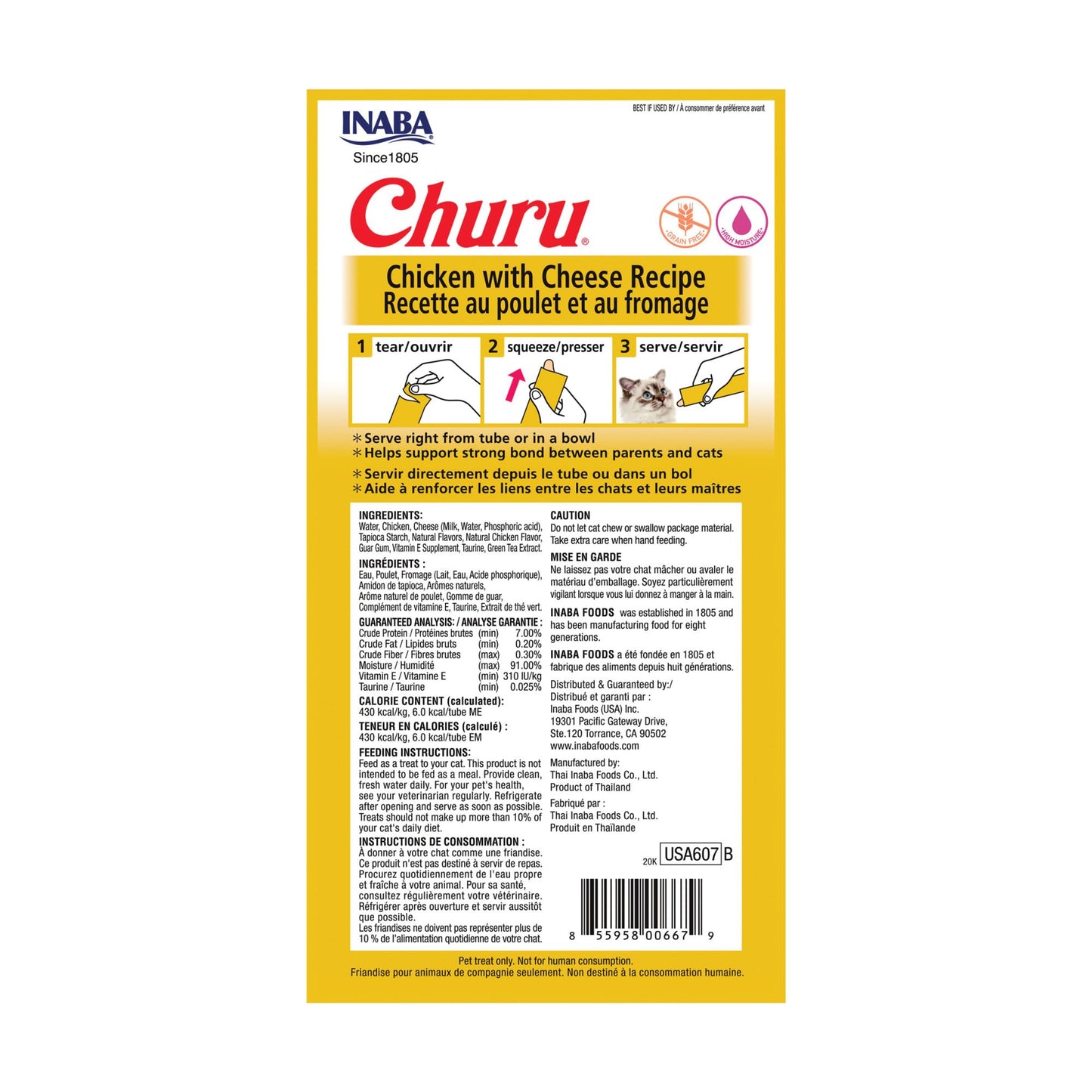 INABA Churu Cat Treats, Grain-Free, Lickable, Squeezable Creamy Purée Cat Treat/Topper, 60 Servings, Chicken Variety Box
